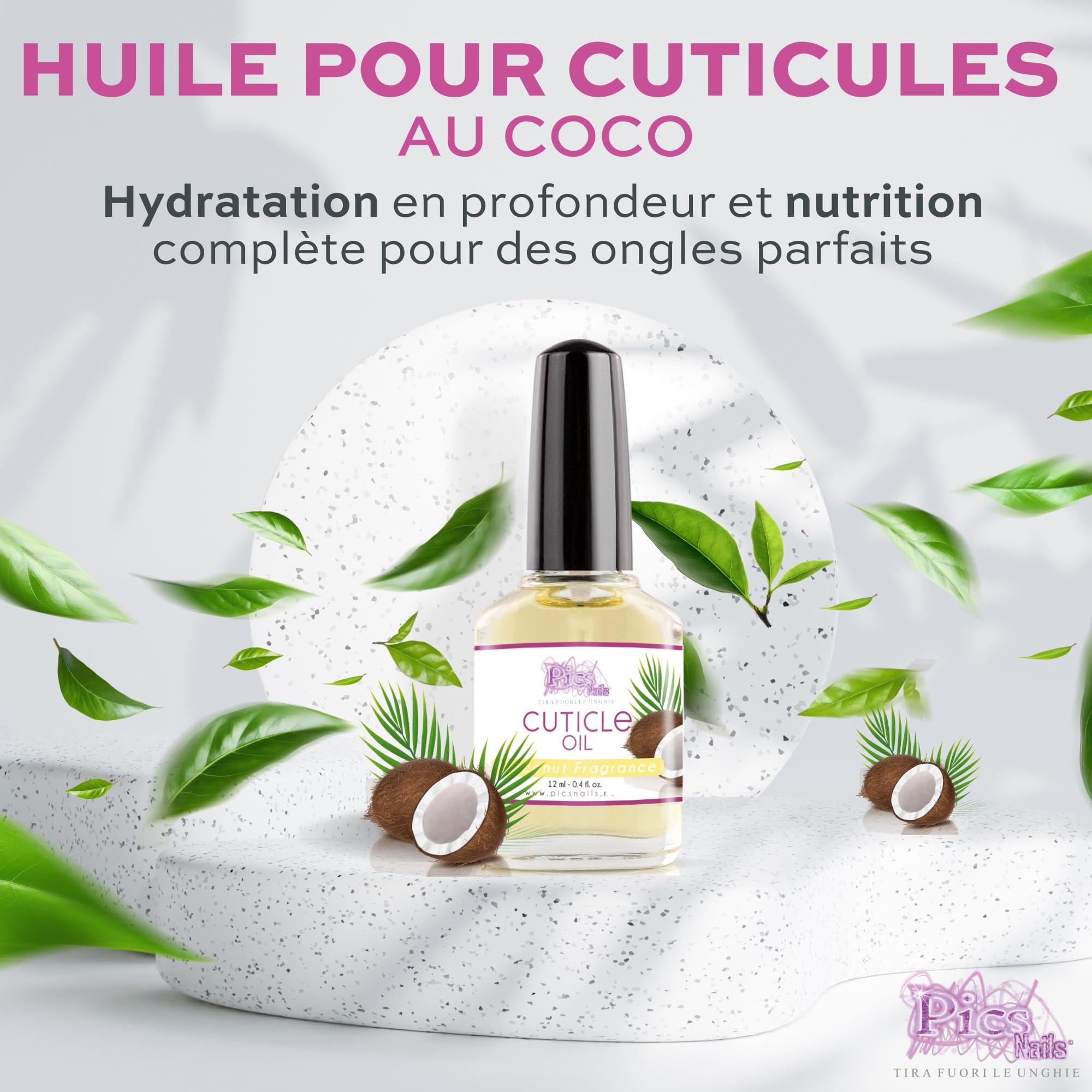 Huile Cuticules Ongles des Mains et des Pieds 12ml Professionnelle - Huile Coco Fragance Hydratante et Régénérante pour les Cuticules des Mains et des Pieds, Apporte Soulagement et Fraîcheur