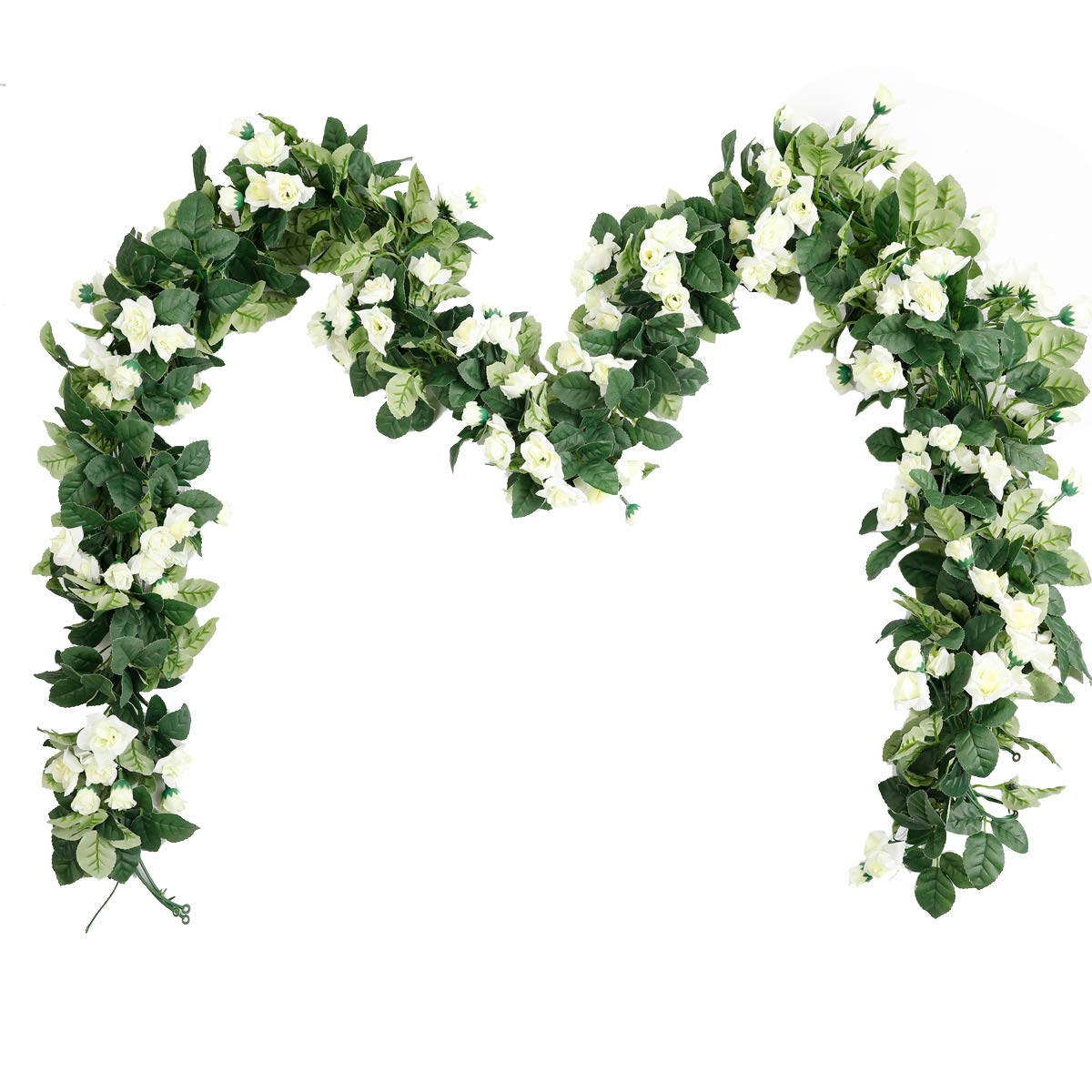 Hawesome 2 Pack 15FT Artificial Flower Garlands White Rose Garland Hanging Flower Vine for Wedding Arch Home Garden Decoration