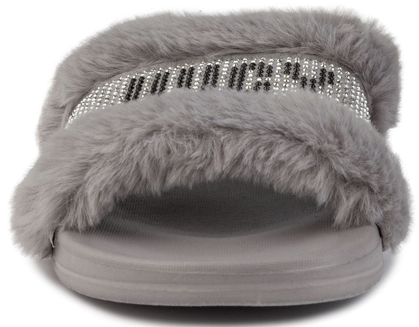 Juicy Couture Women's Fashionable Faux Fur Slide Sandals, Cozy Slip-On with EVA Sole for Indoor & Outdoor Slip-On