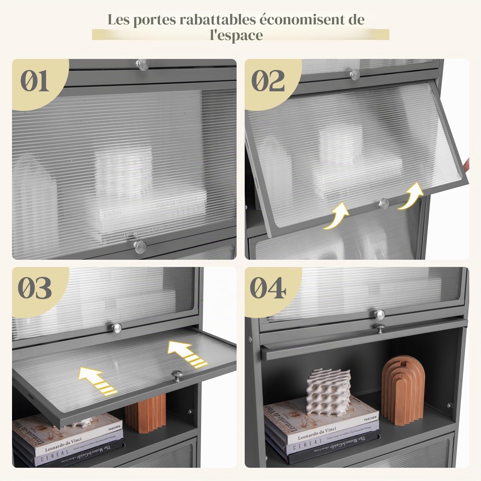 GIANTEX Armoire Cuisine 5 Niveaux avec Portes Rabattables, Meuble Cuisine Rangement à roulettes Universelles, Cadre en Métal, Étagere Cuisine pour Salon, Kit Anti-basculement, 60 x 32 x 154 cm(Gris)