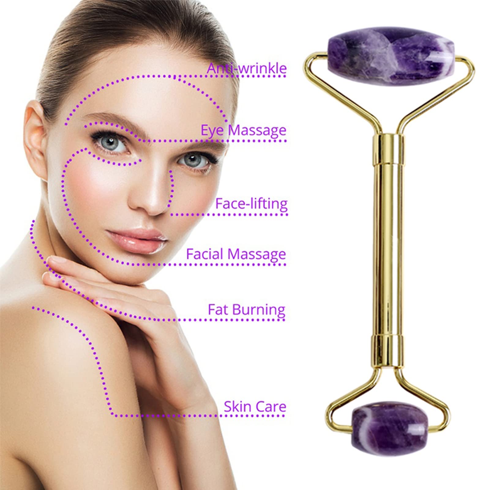 Jade Roller Und Gua Sha Set Gouache Amethyst Naturstein Gesichtsmassagegerät Jade Roller Gua Sha Spa Set Akupunktur Kristall Schaben Gouache Gesichtsschaber