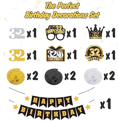 Miniatura 292 de LINGTEER Happy 65th Birthday Decorations Set - 12Pcs Black & Gold Swirls Streamer,Happy Birthday Bunting Banner,Cheers to 65 Years Old Bday Party
