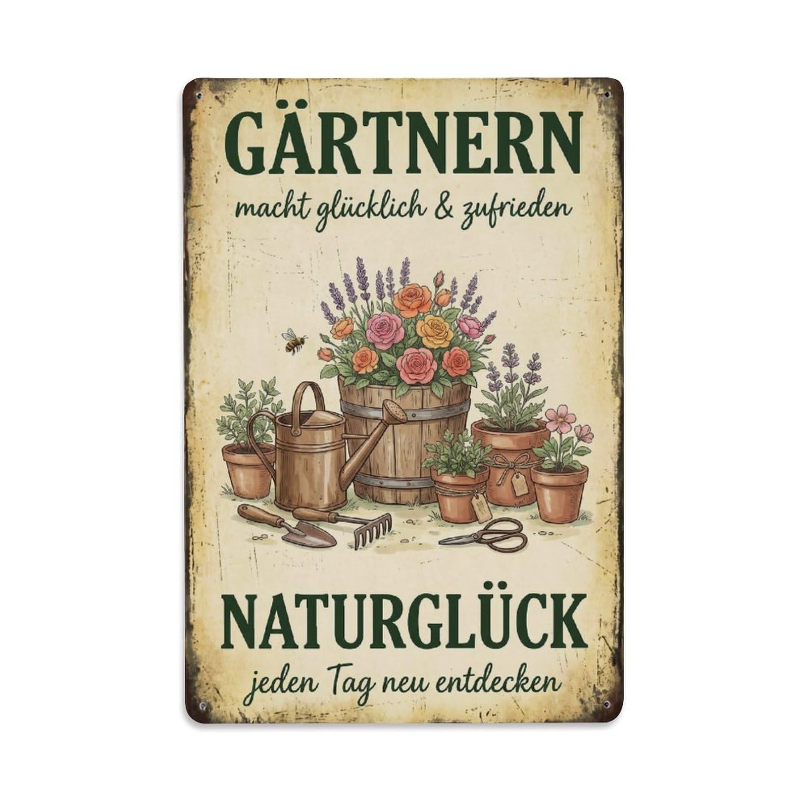 Vintage Funny Garden Happiness Rustic Gate Botanical Metal Tin Sign Plaque Wall Decor for Cafe, Club Bar, Office, Garden Metal Poster 8x12Inch
