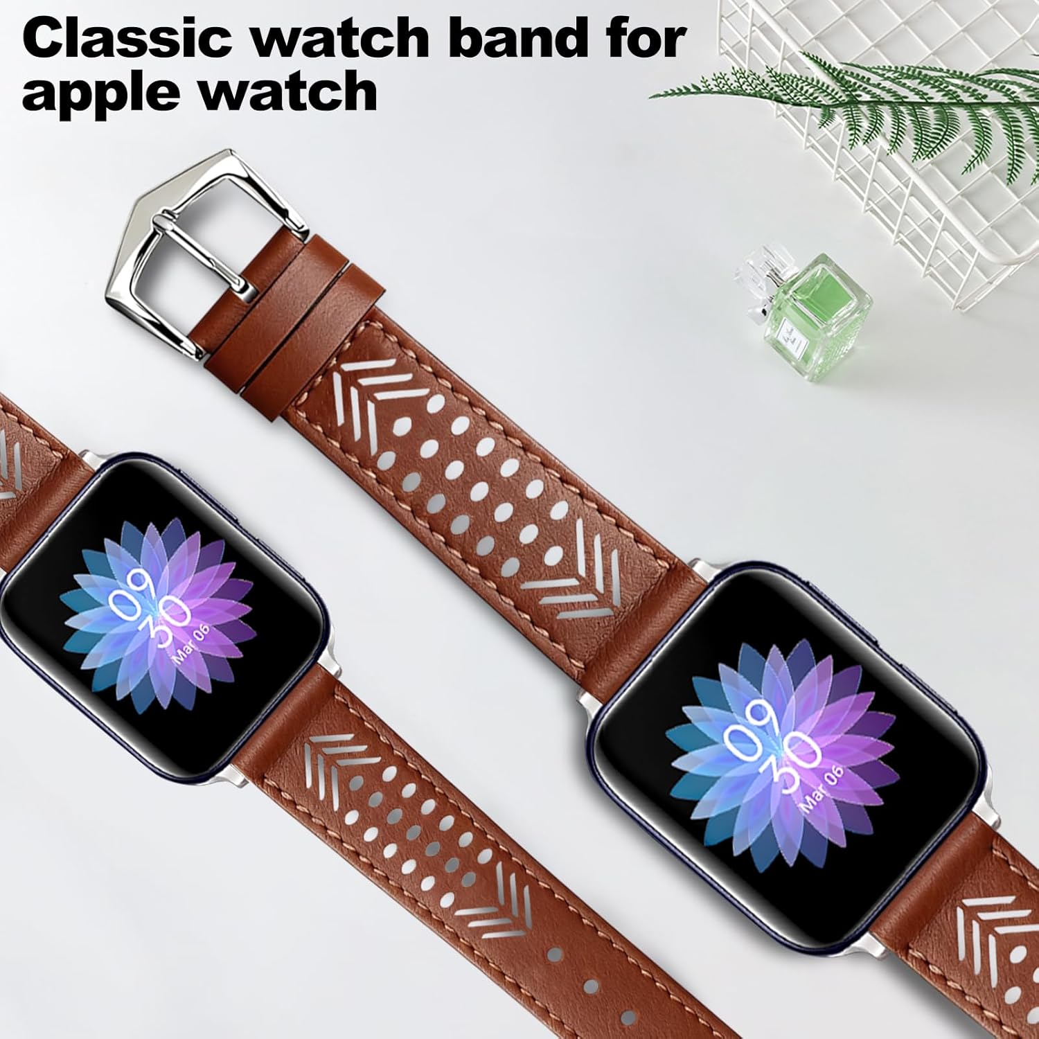 Hollow-out Handmade Top Grain Leather Band for Apple Watch Women Men, Breathable Lightweight Soft Strap Compatible with Series 11/10/9/8/7/6/5/4/SE SE2 Ultra 38/40/41/42/44/45/49mm - Image 8