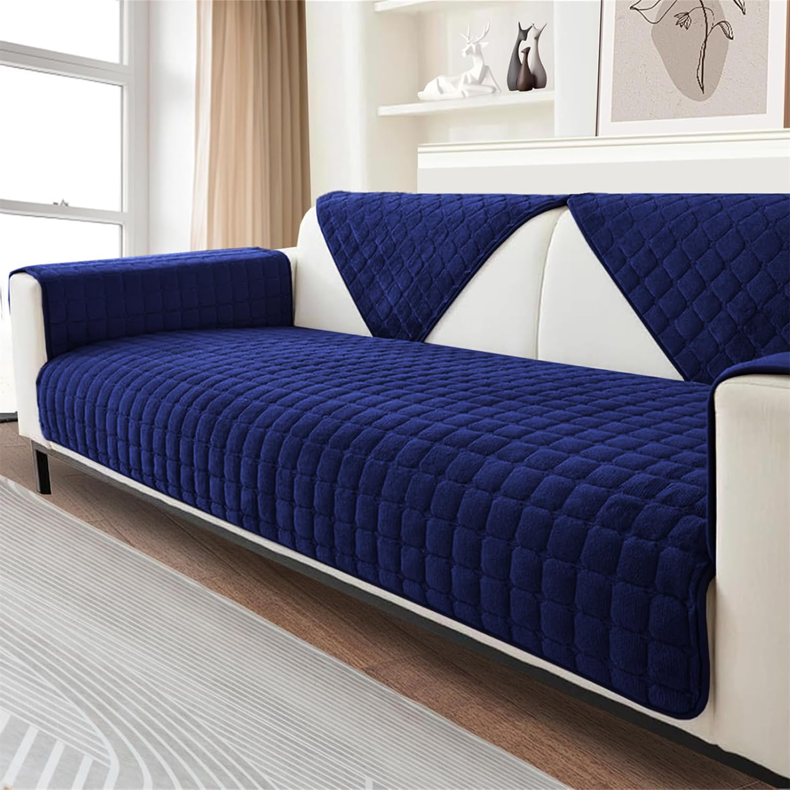 FASCINATDECO Navy Blue Cushion Covers 30x50 cm, Soft Flannel Decorative Fluffy Throw Pillow Cases, Cushion Cover 12x20 inches with Zipper for Sofa Bed Livingroom Bedroom, Pack of 1 — image 1