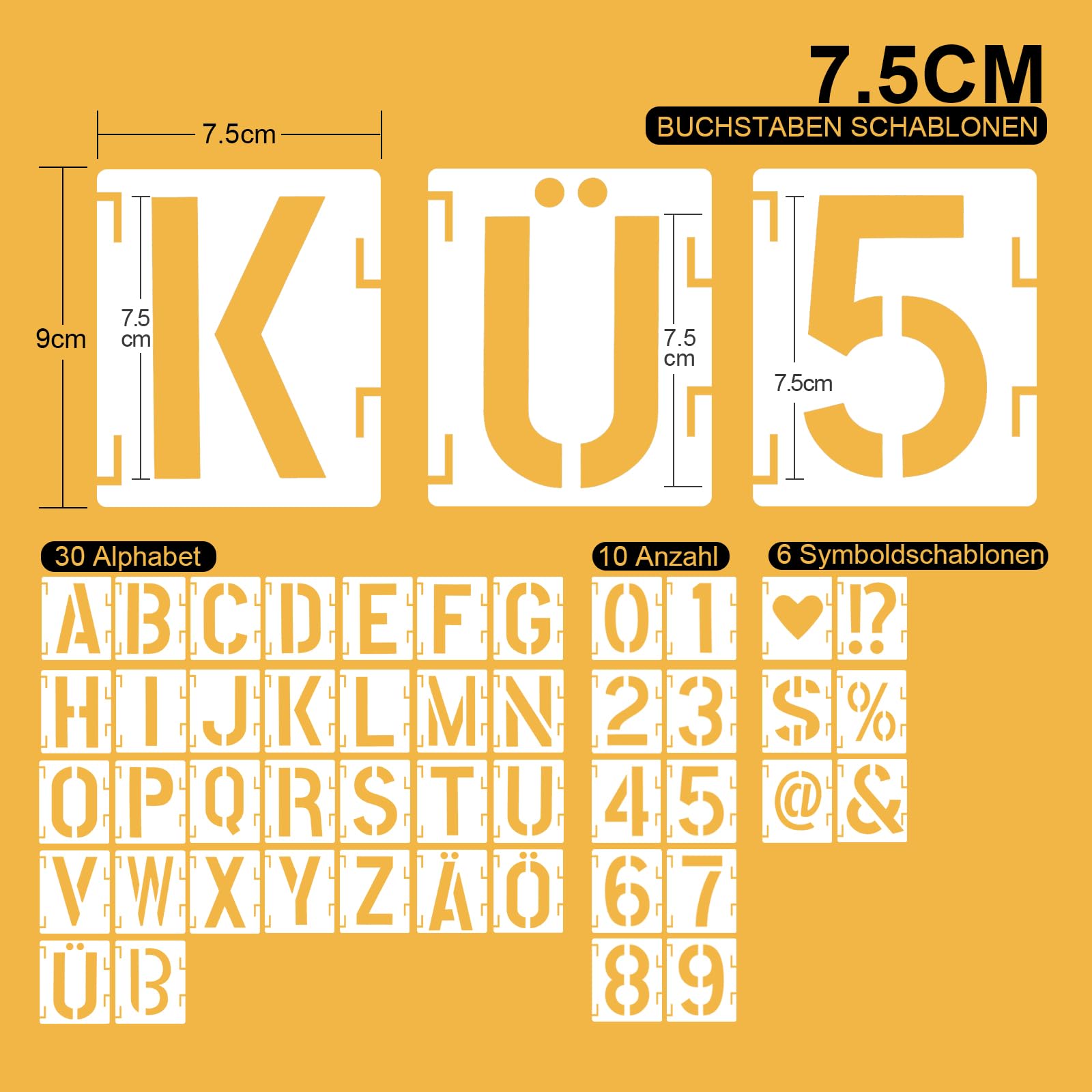 36-teilige Buchstaben- & Zahlenschablonen Aus Kunststoff – Wiederverwendbar, Je 7,6 Cm Hoch, Mit Ringbuch Zur Aufbewahrung