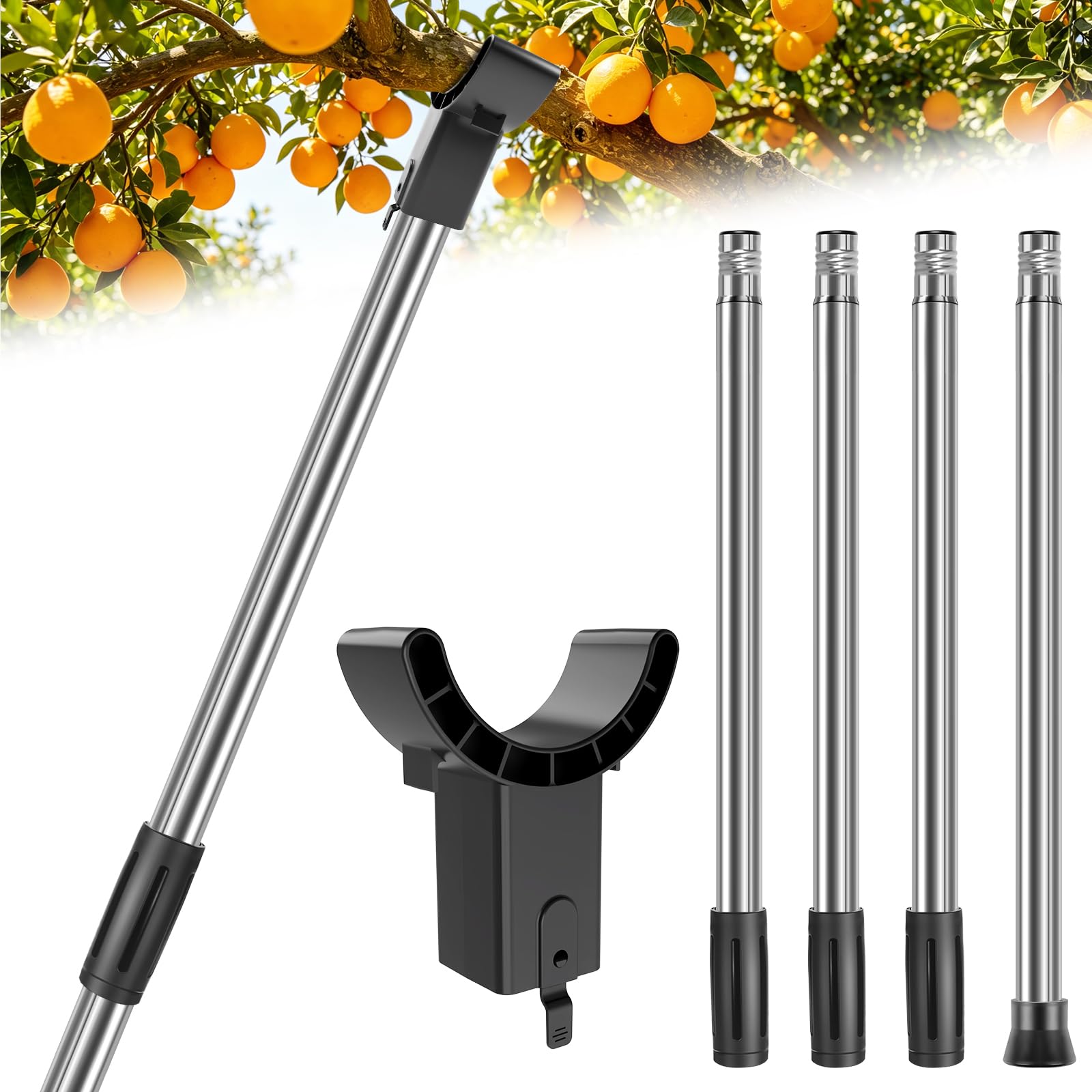 Photo 1 of 4 Set Stainless Steel Tree Support Pole with Crutch, 18-60.6 Inch Adjustable Tree Branch Support for Fruit Trees Leaning Plant Breakage Prevention
