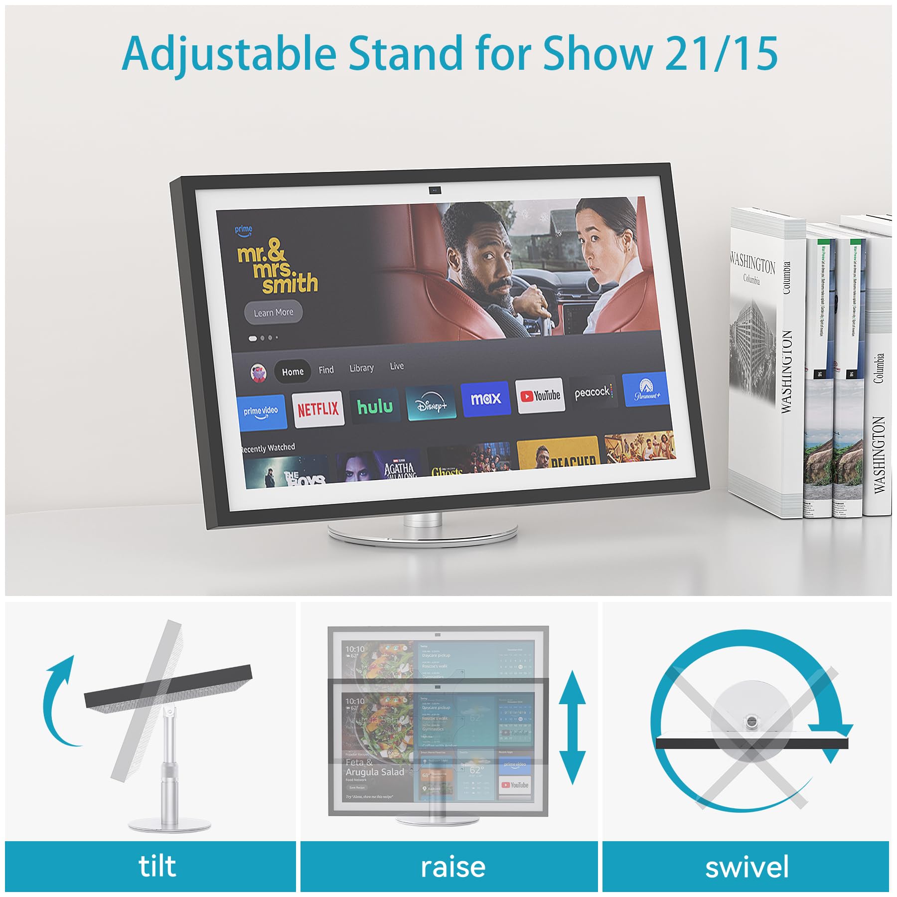 Supporto girevole e inclinabile per Show 15/21, in alluminio aeronautico nero opaco regolabile Show 15, regolabile in altezza da 16 a 24,1 cm, senza bisogno di attrezzi, design stabile con asta
