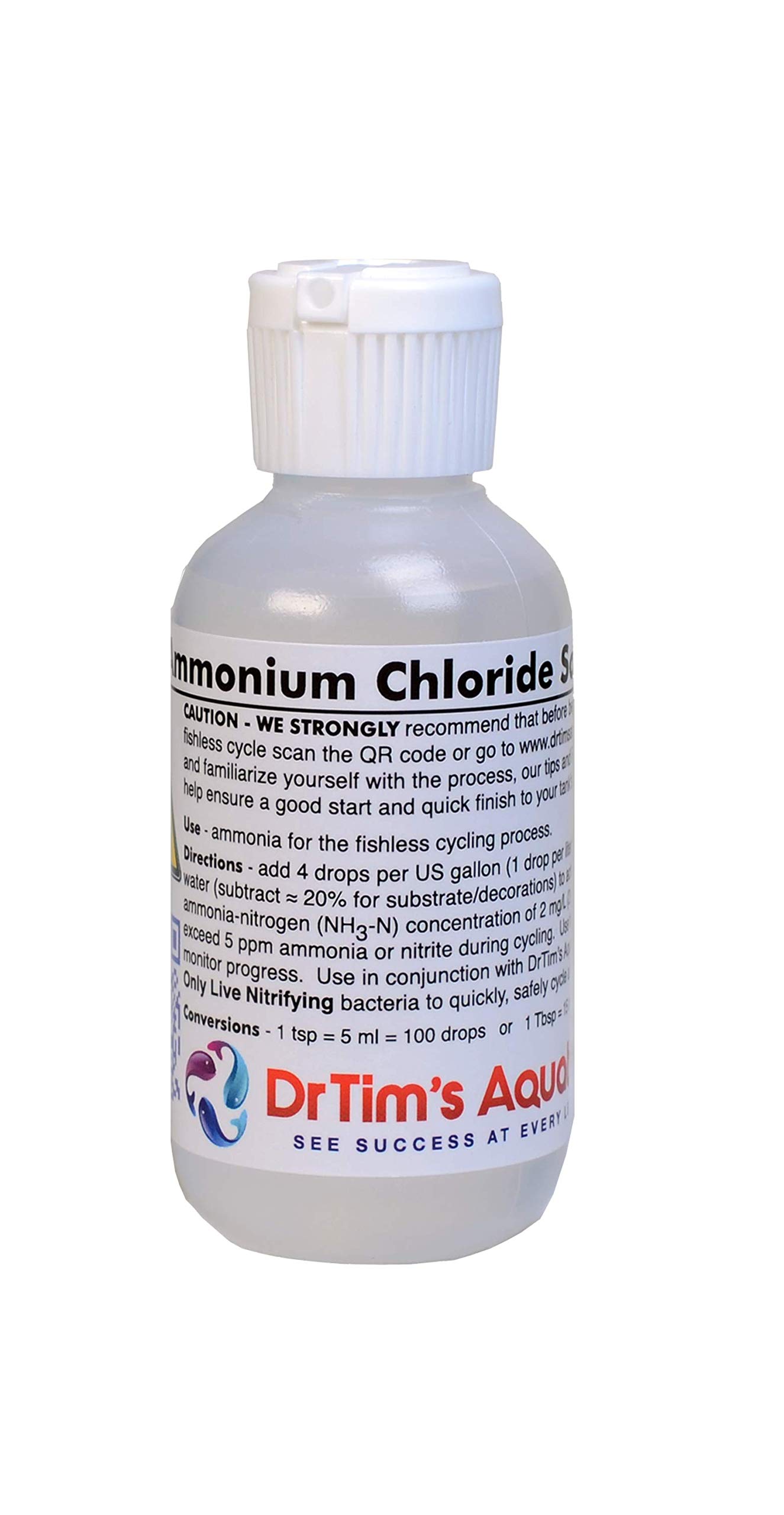 Dr. Tim’s Aquatics Ammonium Chloride Aquarium Treatment for Fishless Cycling – Chlorine Free, Fish Tank Cleaner for Saltwater, Freshwater, Reef Aquariums – 100% Natural – 2 Oz.