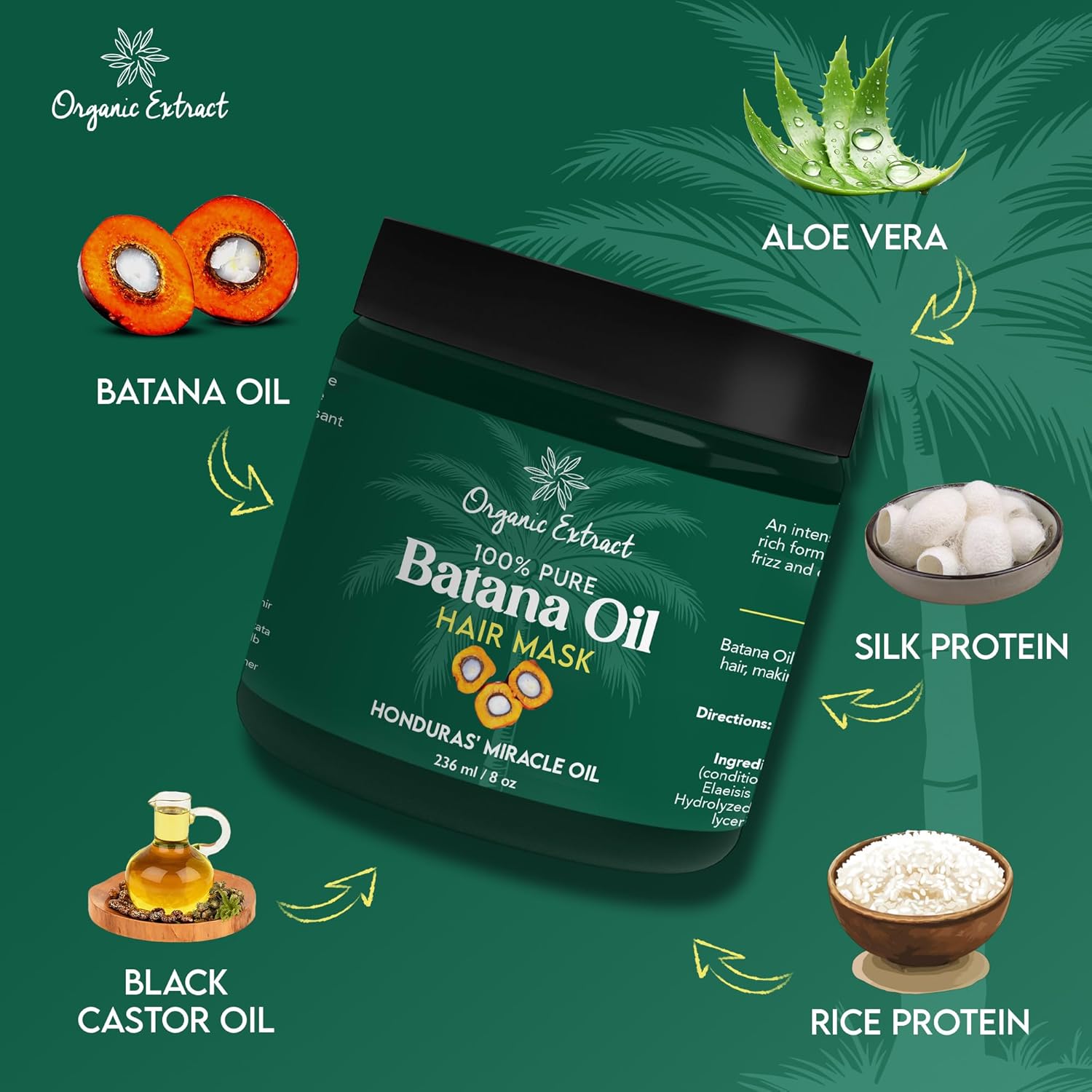Batana Oil Hair Mask - 8Fl oz / 236ml - Deep Repair & Restores Dry, Damaged Hair - Helps Strengthen Hair, Moisturizes Scalp, Reduces Breakage, Restores Shine - For All Hair Types