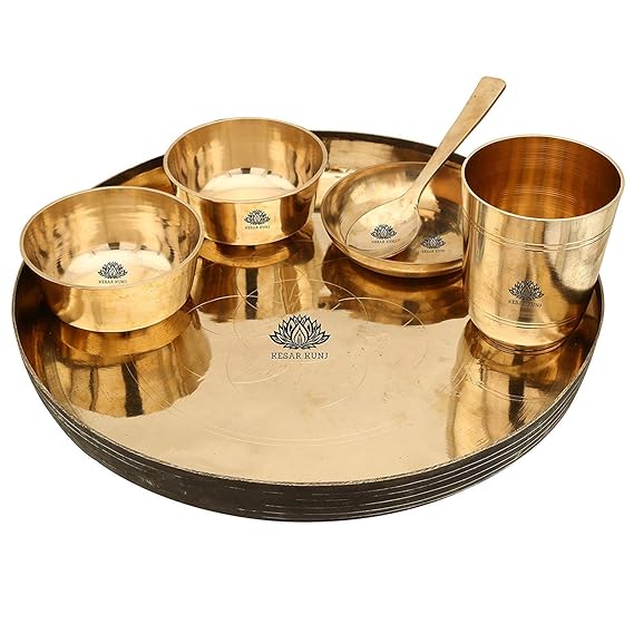 KESAR KUNJ Bronze Kansa Handmade 6 Piece Dinner Thali Set Tableware