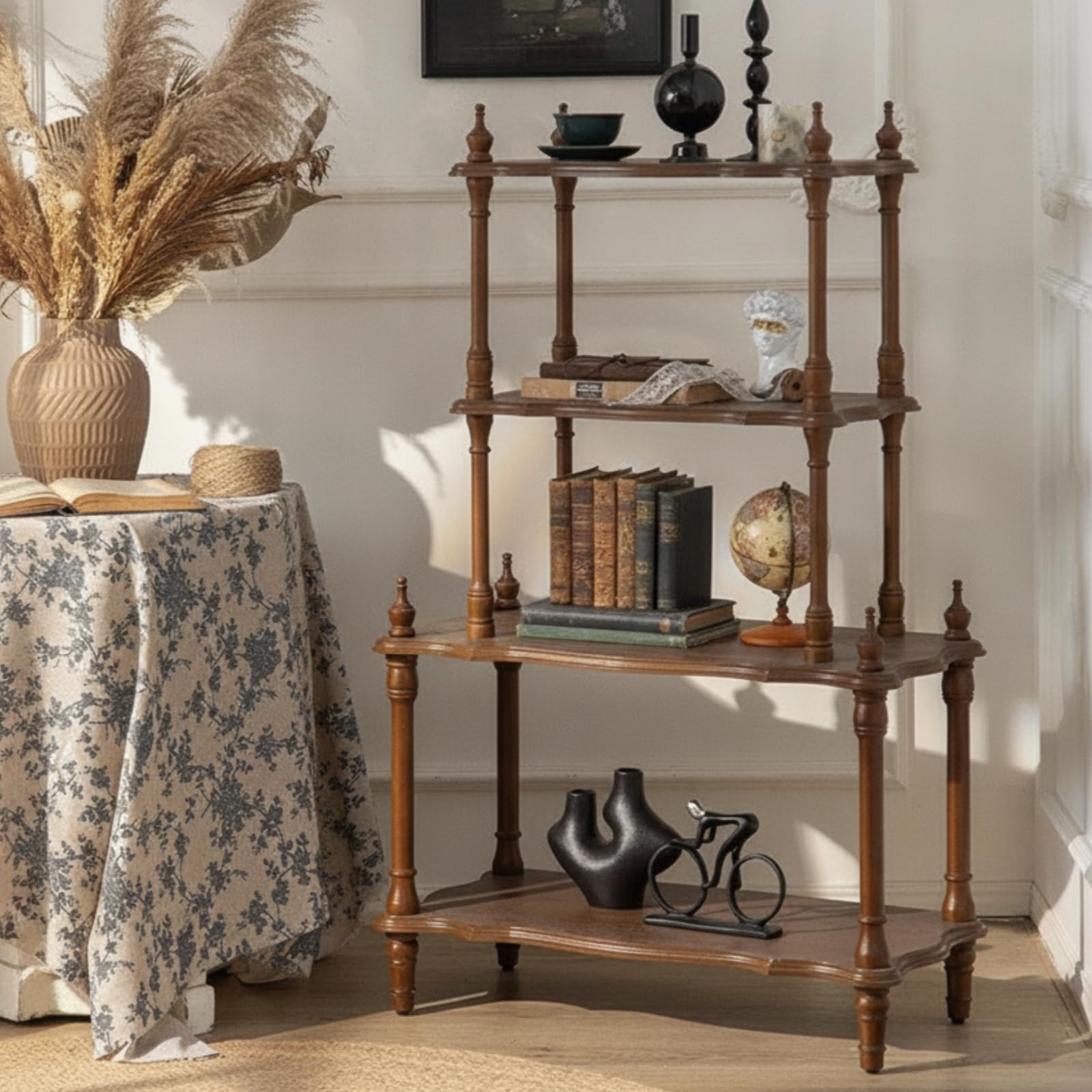 Bücherregal mit 4 offenen Regalebenen Vintage Regal mit Seitenstangen mehrstöckig Regal vier Böden für Blumenladen