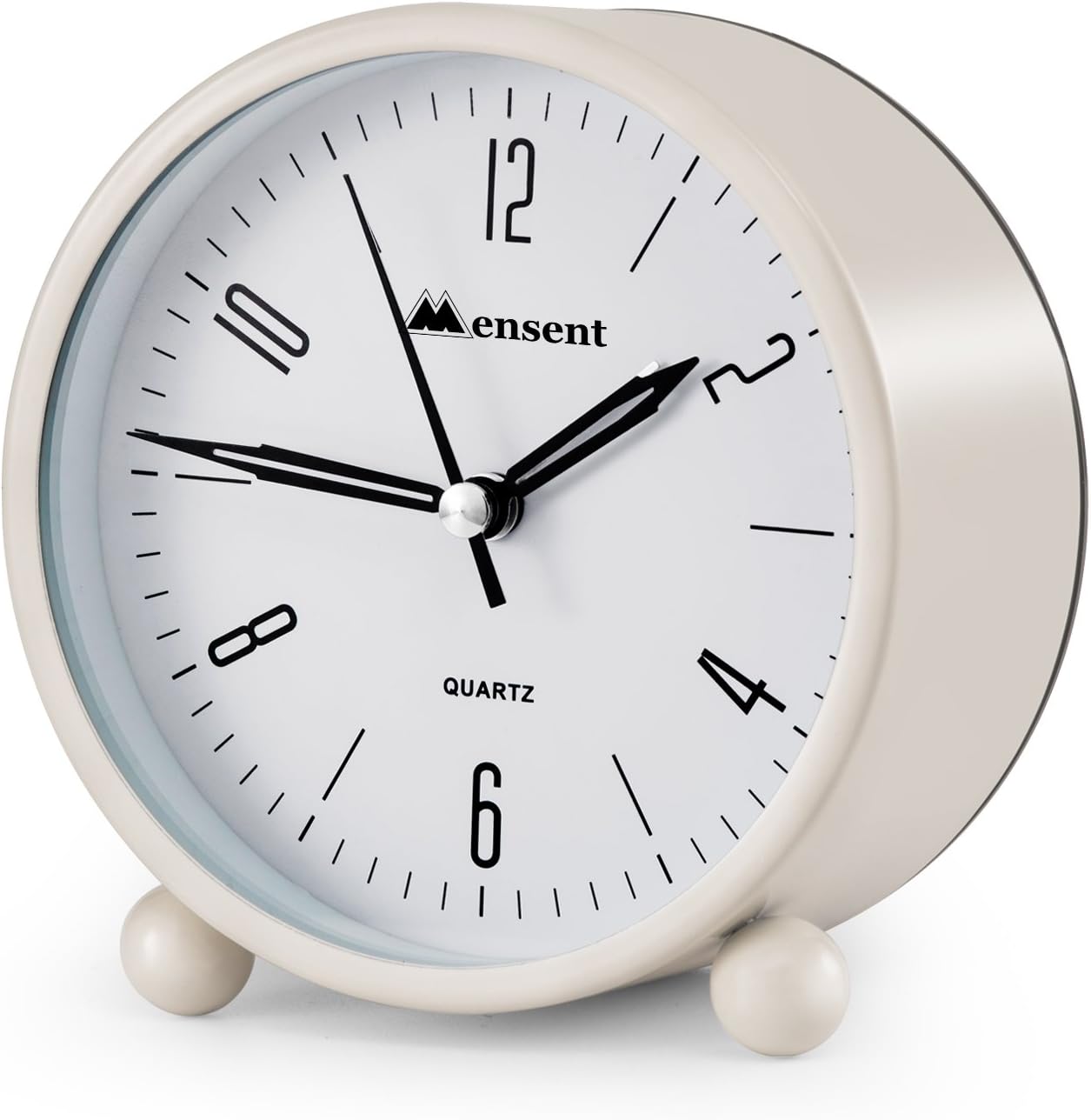 Alarm Clock.Mensent 4 inch Round Silent Analog Alarm Clock Non Ticking,with Night Light, Battery Powered Super Silent Alarm Clock, Simple Design Beside/Desk Alarm Clock (White)