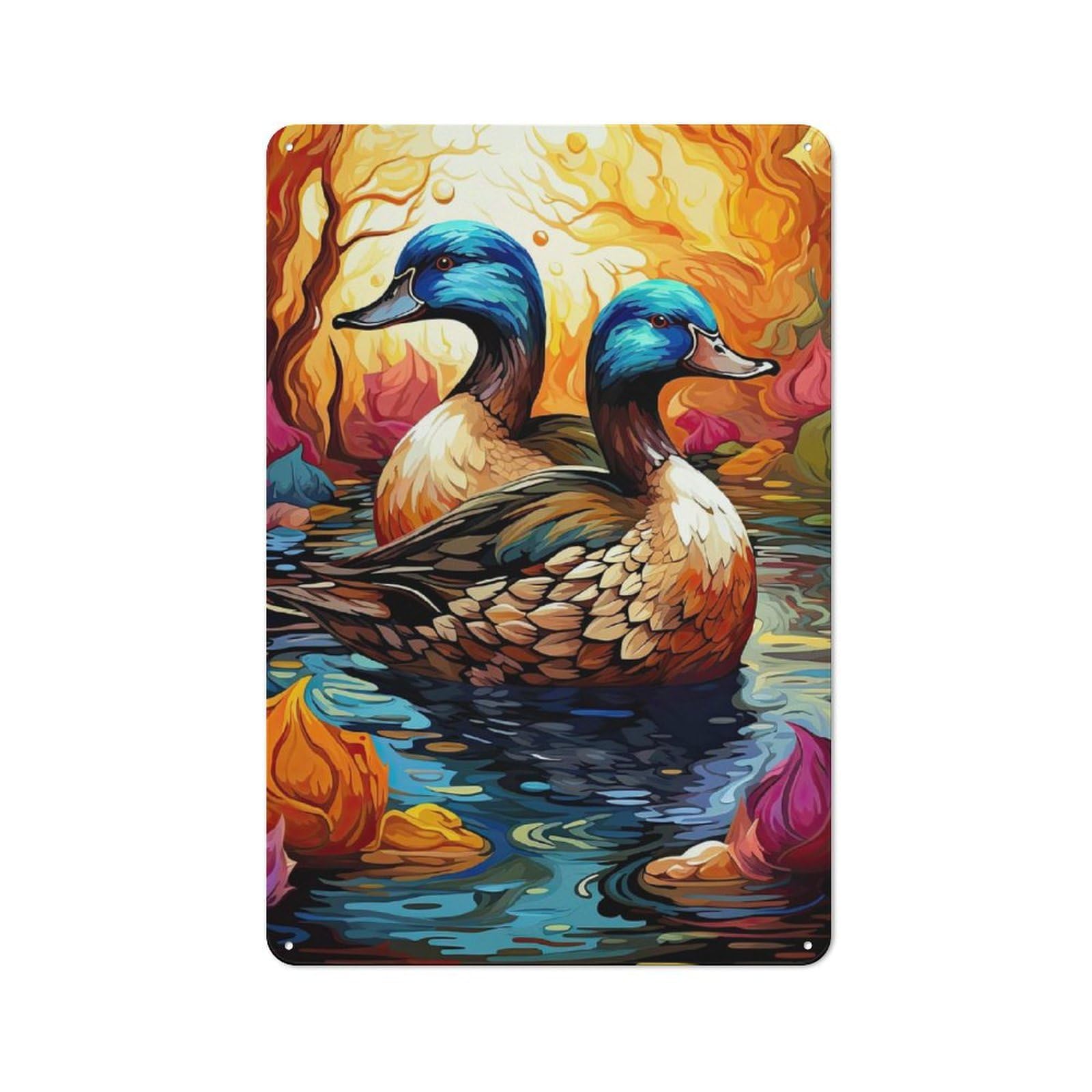Junmoney Peaceful Ducks Metal Wall Sign With Design 30X20cm, Garage Style Industrial Wall Art For Garage, Hobby Room, Office Or Man Cave