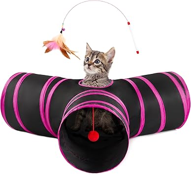 50% off: Love’s Cabin Cat Tunnel for Indoor Cats, 3-Way Collapsible Play Tunnel with Teaser Wand, Peek …