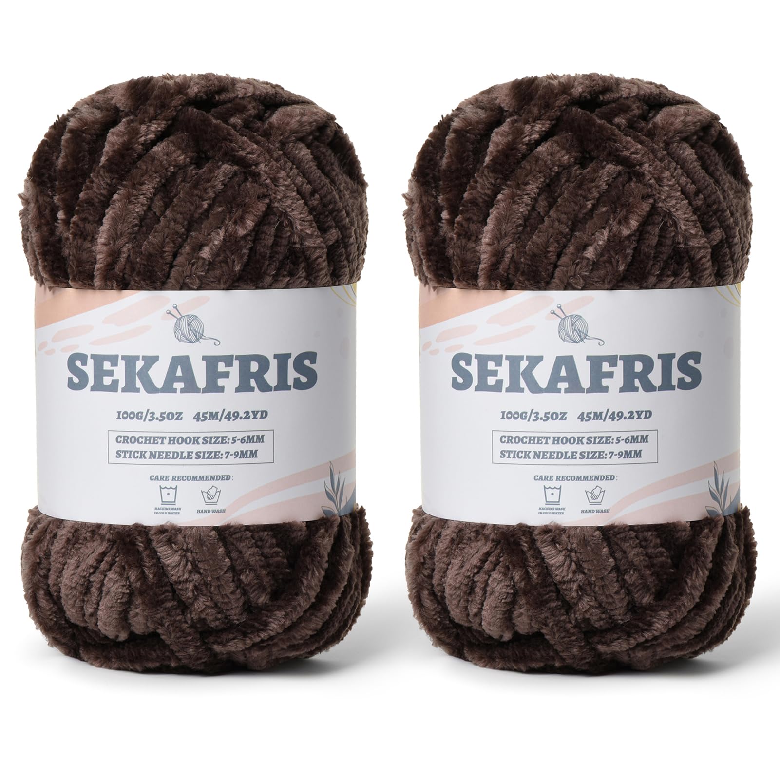 Chenille Velvet Soft Yarn Coffee 2 Pack