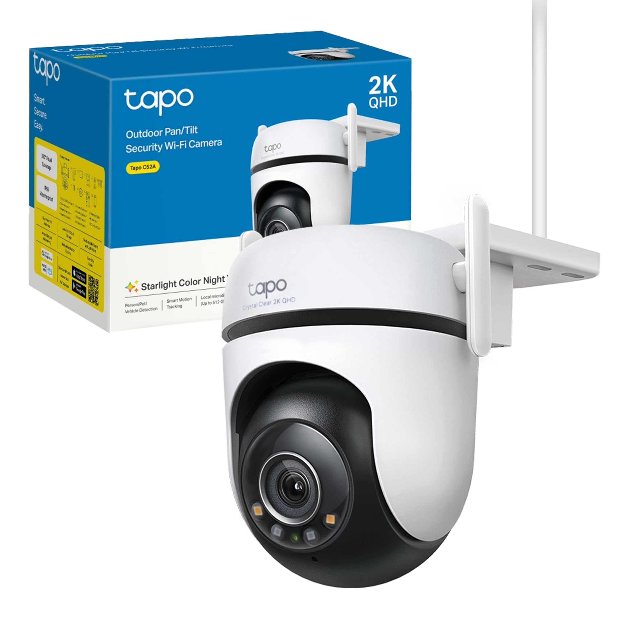 Tapo 2K 4MP Telecamera WiFi Esterno Visione Notturna a Colori Starlight, PTZ 360°, IP66, Connettività WiFi/Ethernet, Rilevamenti Smart AI, Tracciamento Intelligente, Allarme Sonoro e Luminoso, C52A