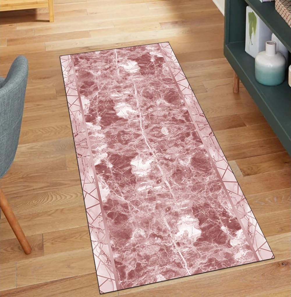 Alfombra antideslizante lavable de diseño abstracto rosa con reverso seguro