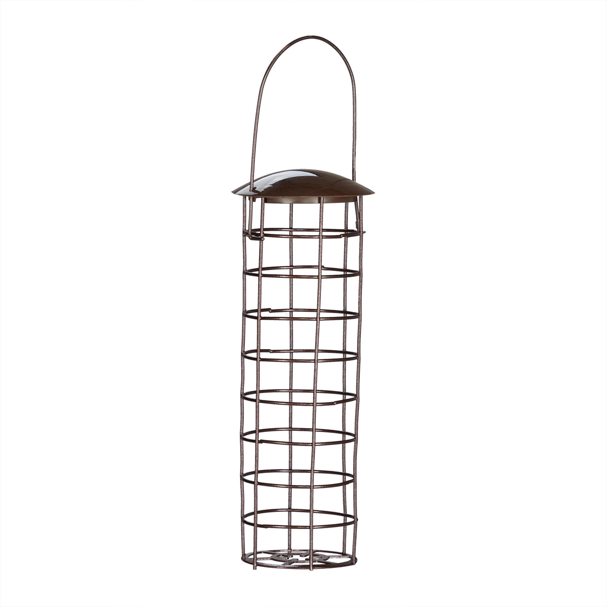 10 x Meisenknödelhalter, zum Aufhängen, mit Dach, H x D 31 x 8,5 cm, Vogelfutterspender für Wildvögel, Metall, braun