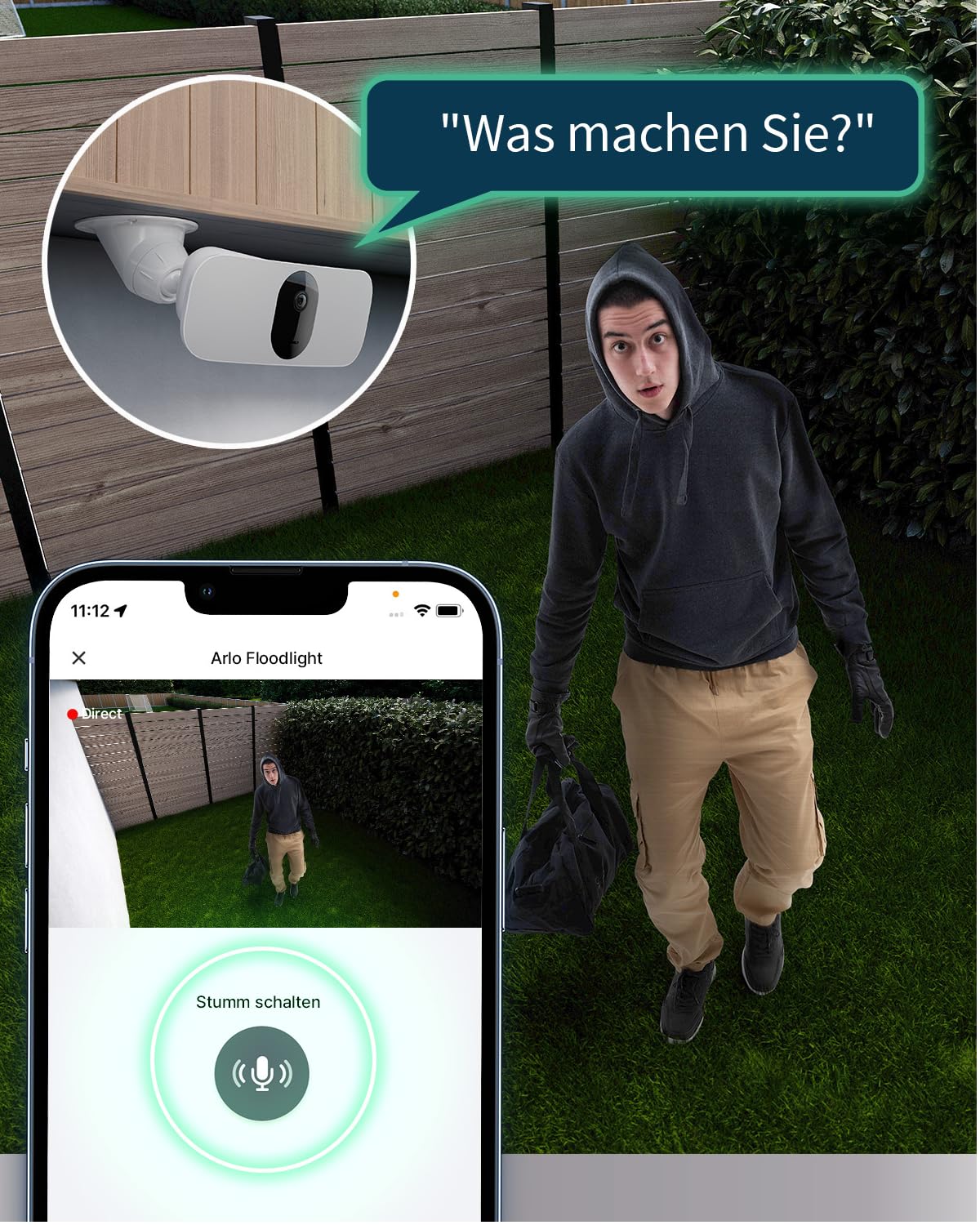 Arlo 2K Floodlight Überwachungskamera + Türklingel HD mit Kamera, Kabellos, Nachtsicht, Bewegungsmelder, LED Flutlicht, 2-Wege-Audio, Sirene, WLAN, Alexa-kompatibel, inkl. Secure Testzeitraum