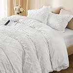 HYMOKEGE Couvercle de la couette Taille Reine, ensemble de couverture de couette tufted de Boho 3 pièces, doux & Shabby Chic léger, Ensemble de literie pour toutes les saisons, 90" × 90" & 2 Shams d'oreiller, blanc