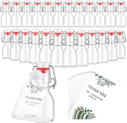 24 botellas de vidrio con tapa abatible de 2 onzas, botellas de vidrio con tapa abatible, botellas de extracto de vainilla con 24 bolsas de organza