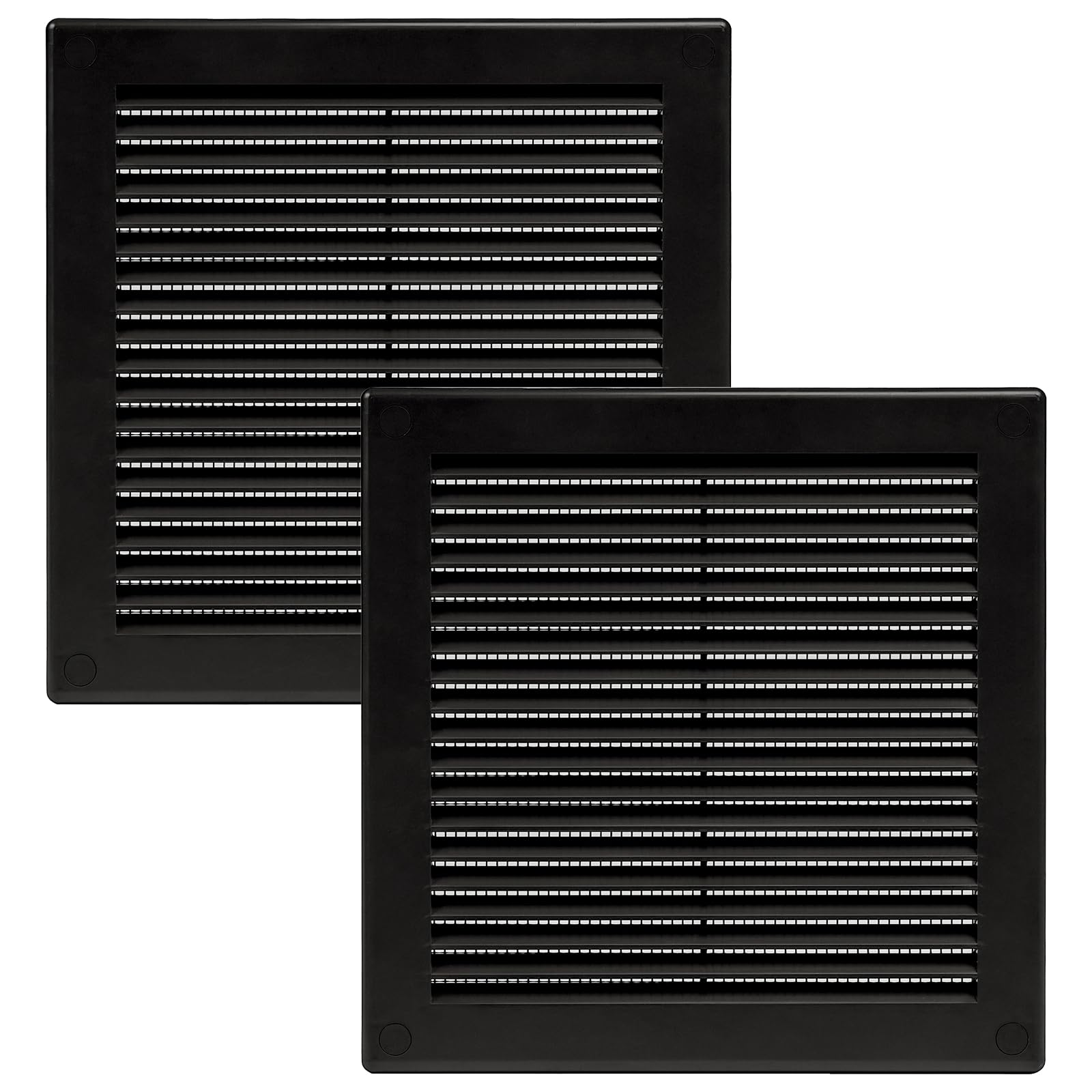 Vent Systems 200 x 200 mm / 8'' x 8'' Inch Black Soffit Vent Cover, Pack of 2, Flat Square Air Vent Louver, Grille Cover