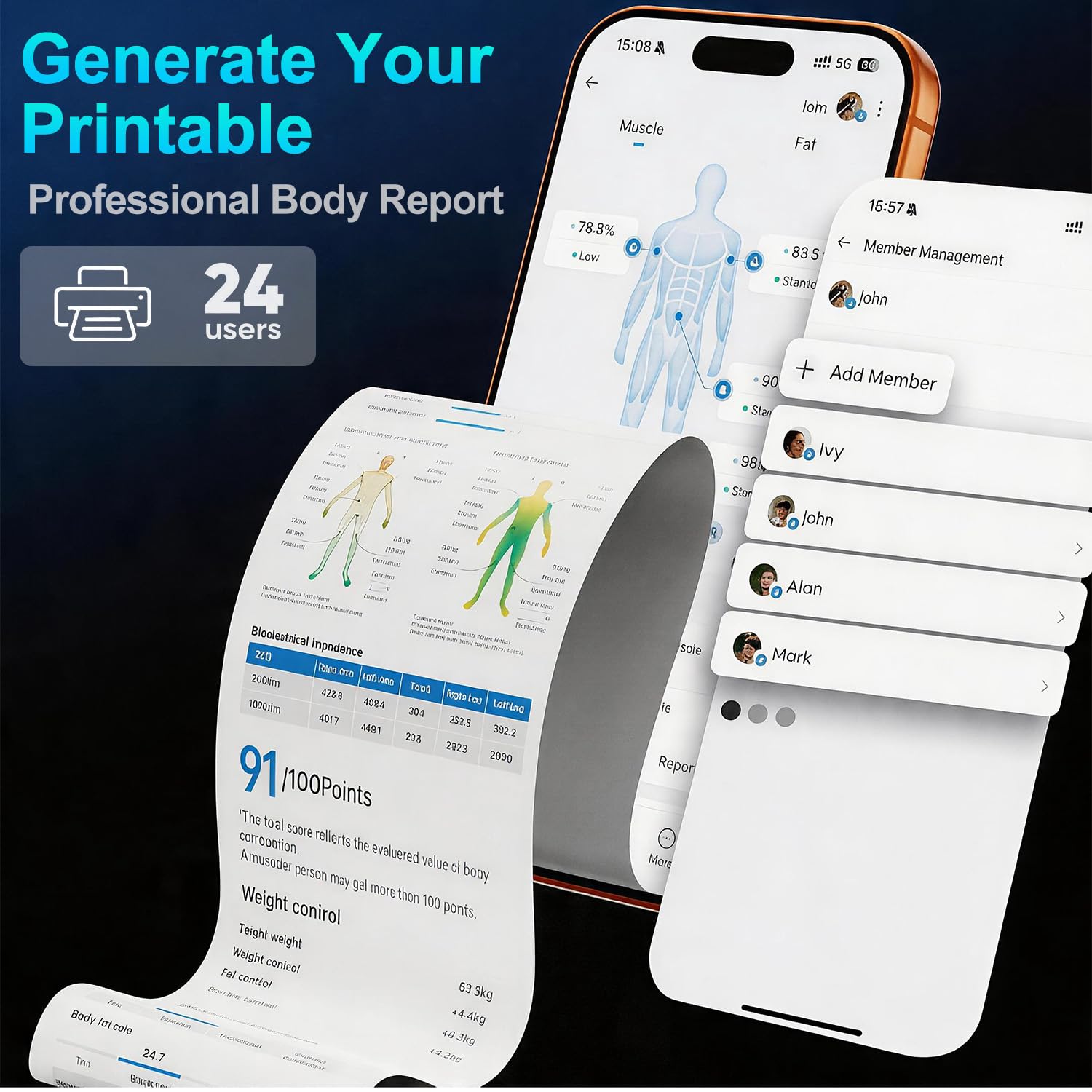 PDIG - Bilancia per grasso corporeo a 8 elettrodi, 28 funzioni, con impugnatura portatile, ampio display LCD, 24 profili utente - Home BIA Health Monitor.
