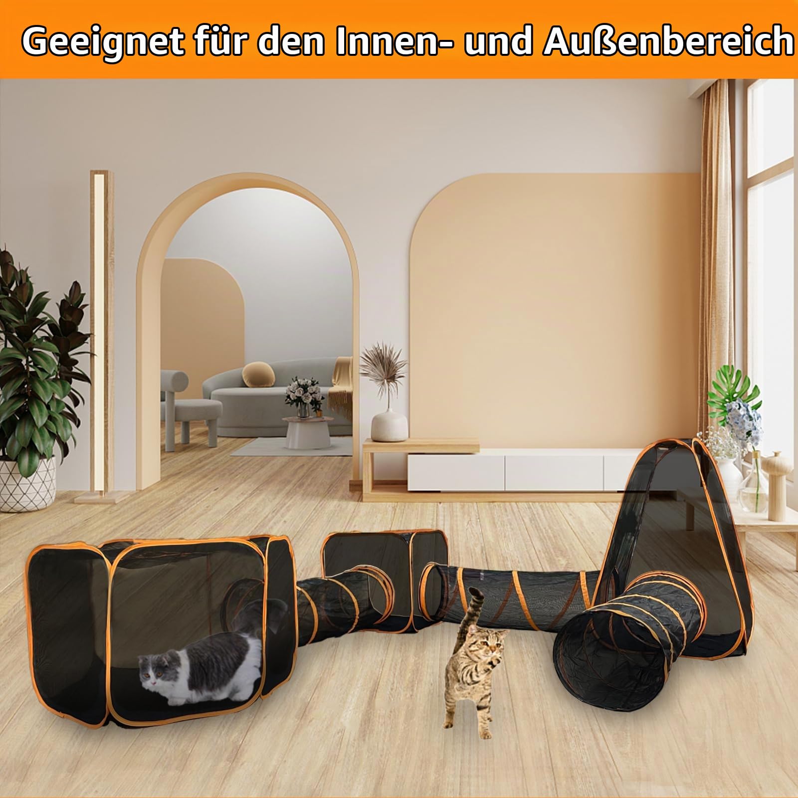 Keyzone Outdoor-Katzengehege für Indoor-Katzen, 6-in-1 tragbares Katzenspielhaus (Outdoor-Katzenzelt und runder Katzentunnel) für Katzen und Kleintiere, Indoor-Laufstall mit Tragetasche (6-in-1-Set)