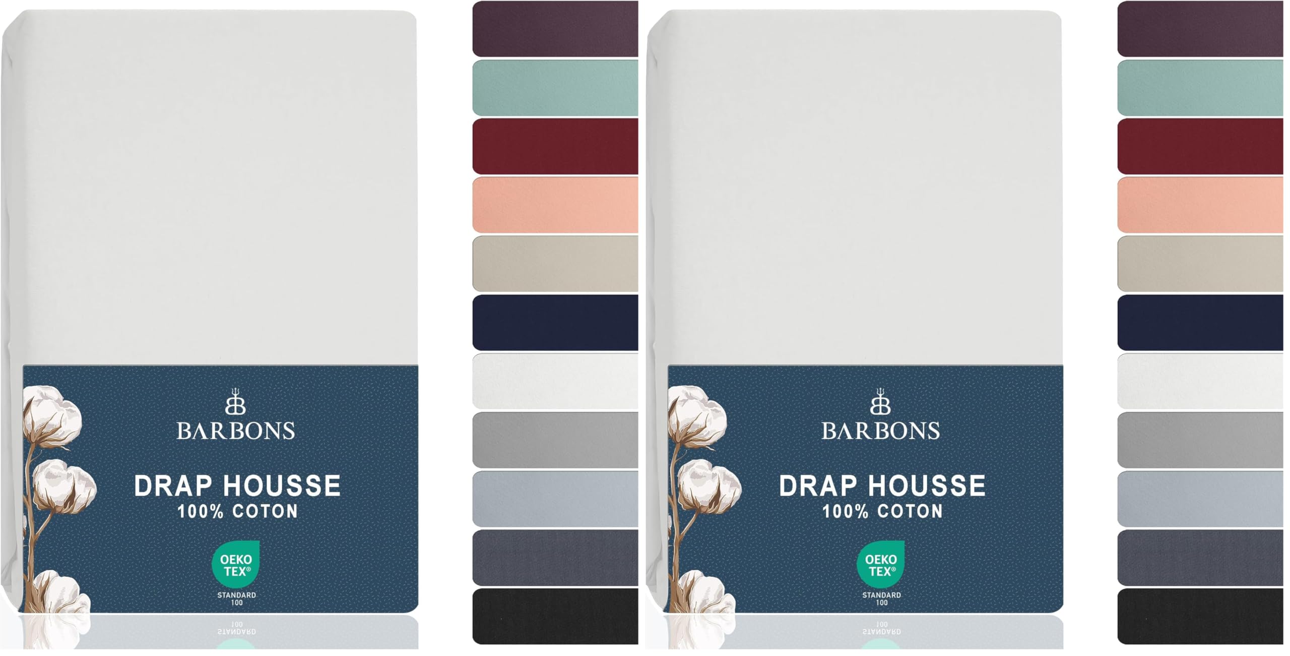 Drap housse 180x200 cm Barbons en coton blanc pour matelas épais