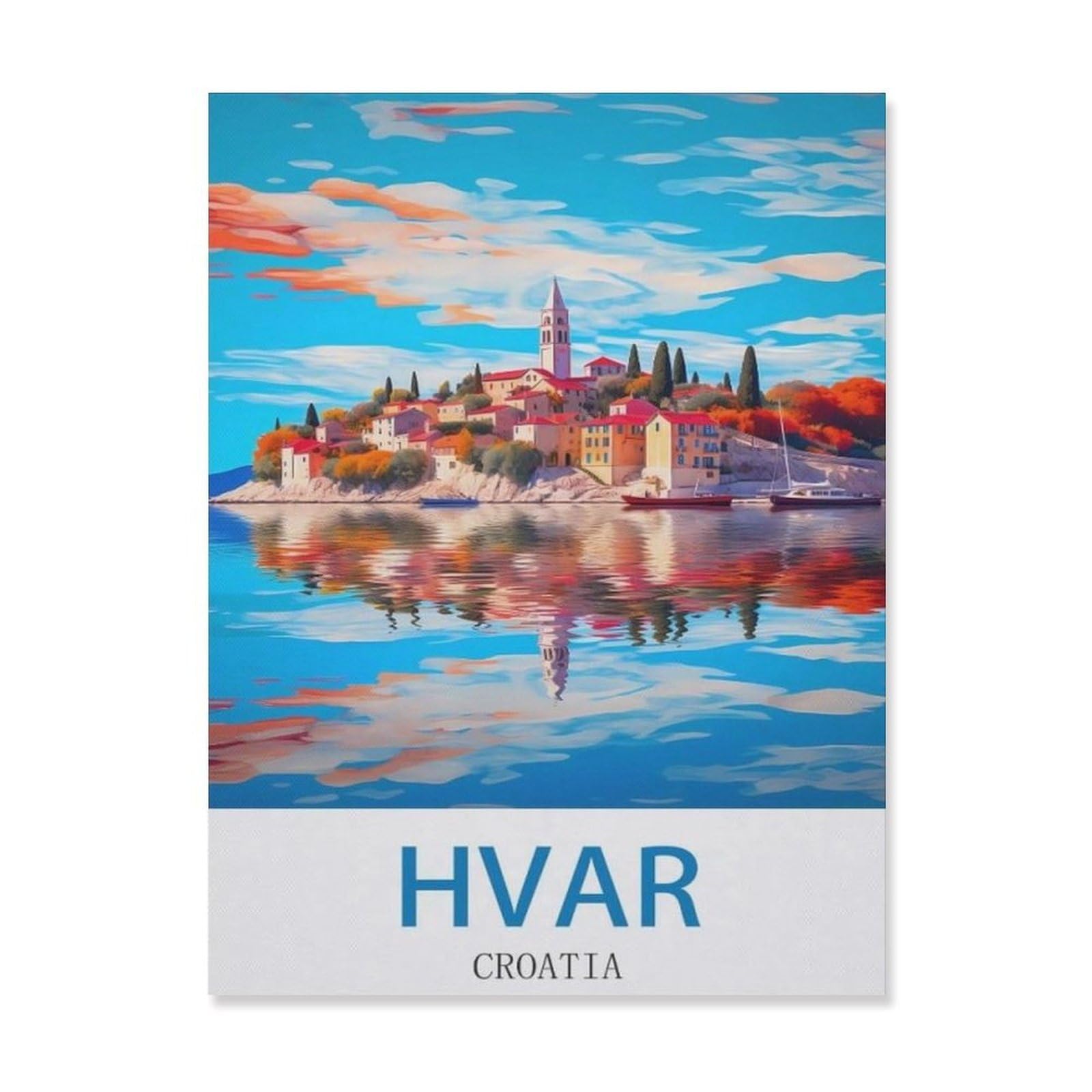 Hvar Croatia，Tin Sign Vintage Metal Signs Iron Painting Retro Metal Tin Sign Plaque Poster Garden Wall Art Plaque for House Bathroom Kitchen Cafe Wall Halloween Christmas Decor(20x30cm）8x12 inch-EF74