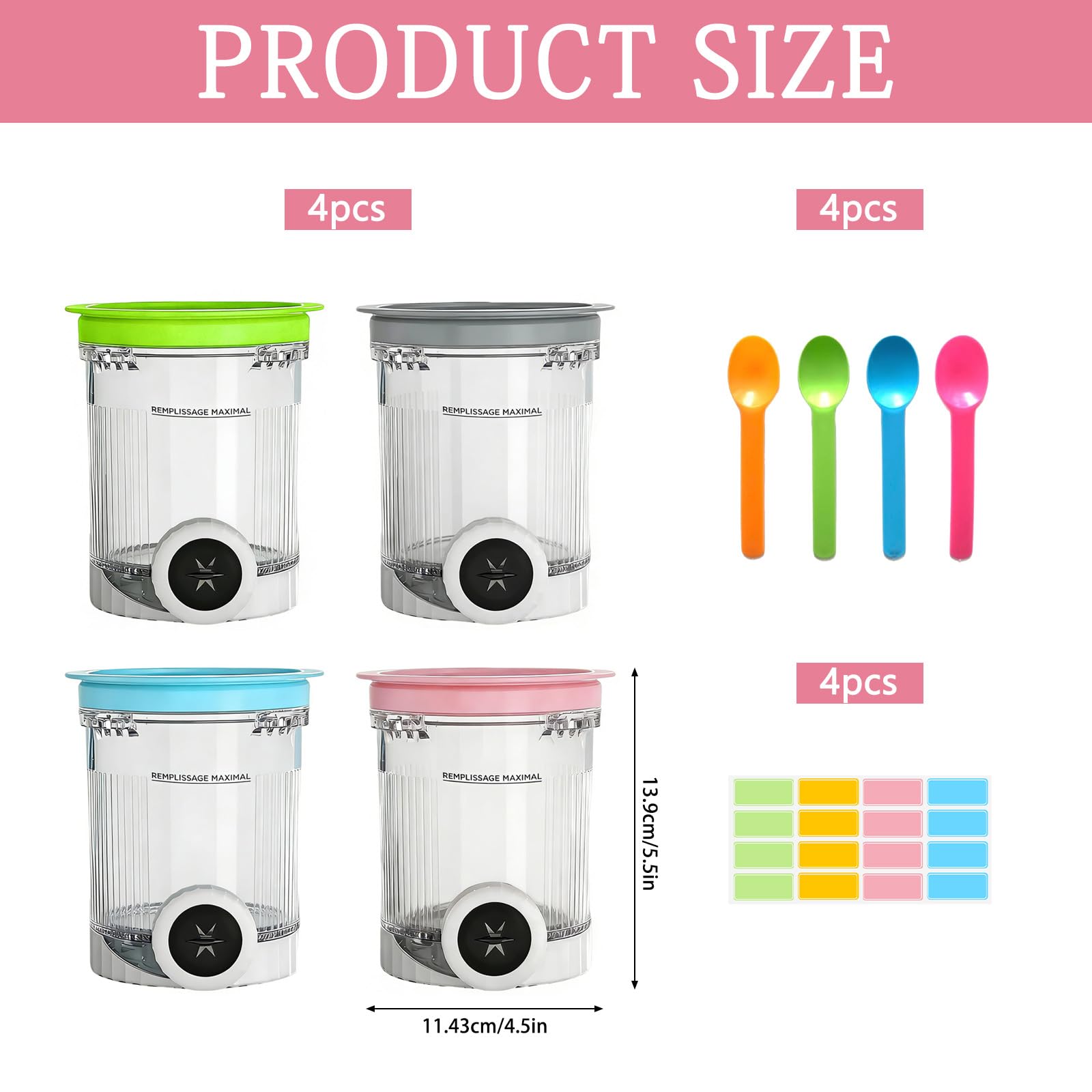 DAZZTIME Behälter für Ninja Creami Deluxe Pints,4 Stück Ersatz für Ninja Creami Deluxe Pints und Deckel,Eisbehälter für Speiseeis,Eismaschine Zubehör,Kompatibel mit NC700/NC701 Series Swirl Eis