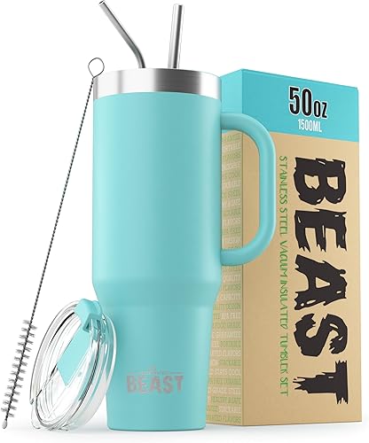 Miniatura 26 de Beast - Vaso de acero inoxidable con aislamiento al vacío para café, taza de hielo, termo de viaje de doble pared, 42 onzas (azul cielo tormentoso)