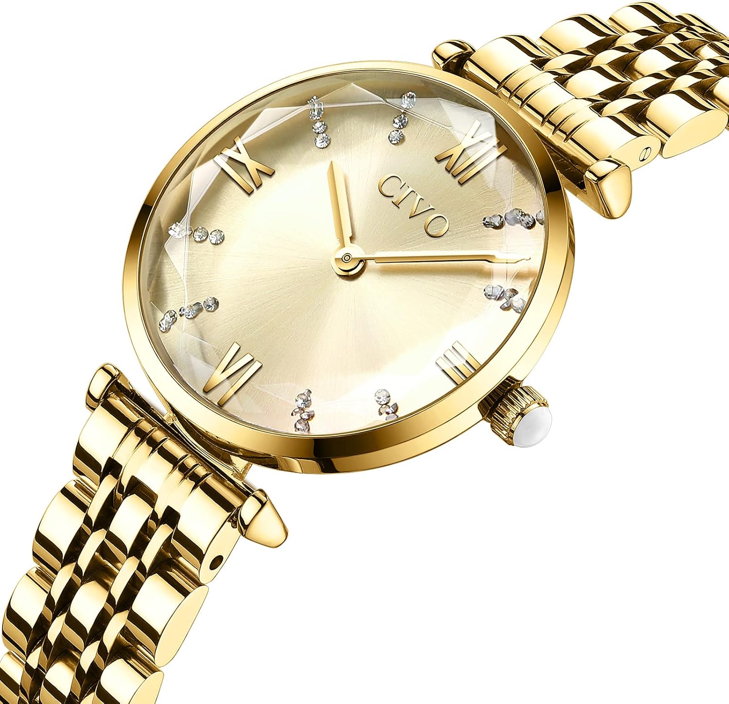 CIVO Womens Watch Stainless Steel Waterproof Analog Quartz Wrist Watch Fashion Elegant Designer Unique Two Hands with Diamond Time Scale Dial - Image 2