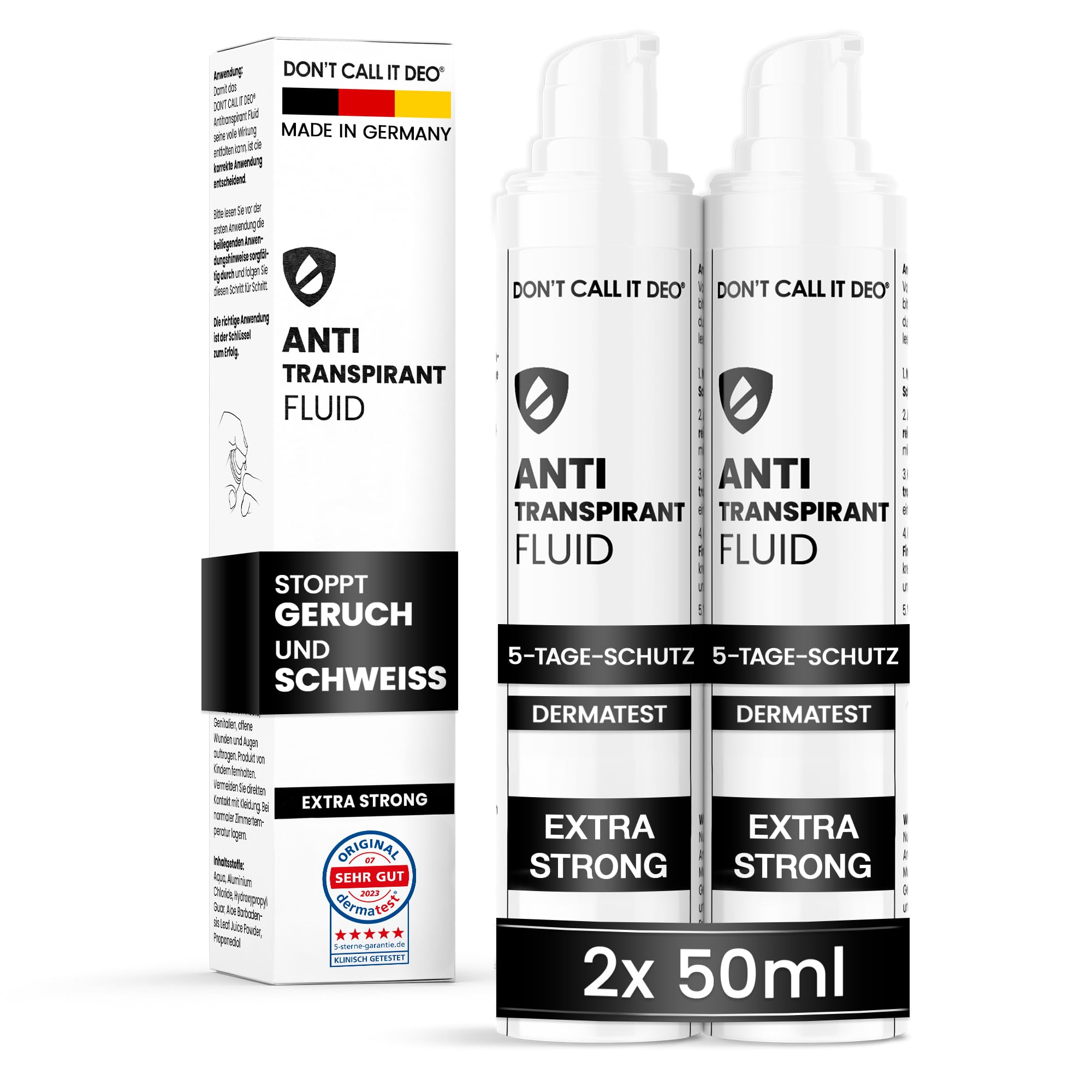 DON'T CALL IT DEO Antitranspirant gegen starkes Schwitzen & Geruch – 5-Tage-Schutz, Fluid 50 ml – extra starke Deo-Alternative für Damen & Herren – 2er Pack
