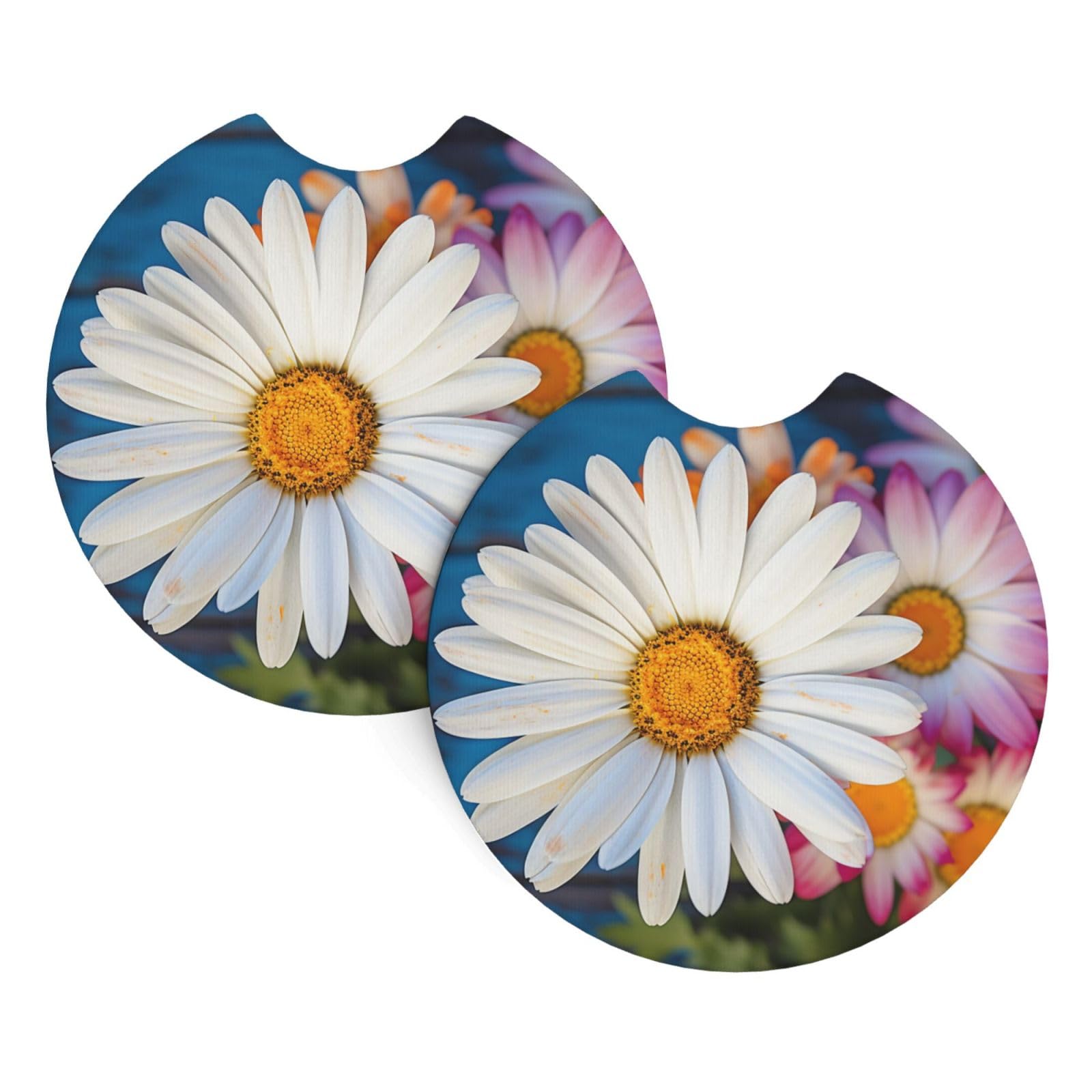 2PCS Car Coaster for Cup Holders Universal Auto Cup Mat Barberton Daisy Cup Coaster Pad 2.7" Waterproof Neoprene Non-Slip Cup Holder Coasters Car Interior Accessories for Women Men