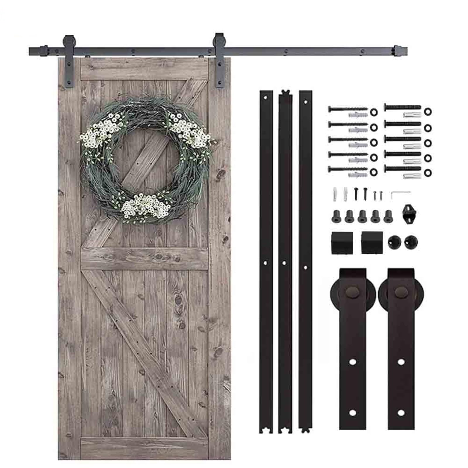 Barn Door Sliding Kit, 4-9.6FT Sliding Barn Door Rail Hardware Carbon Steel Hanger System Heavy Duty Roller Track for Single(8FT 2440mm)