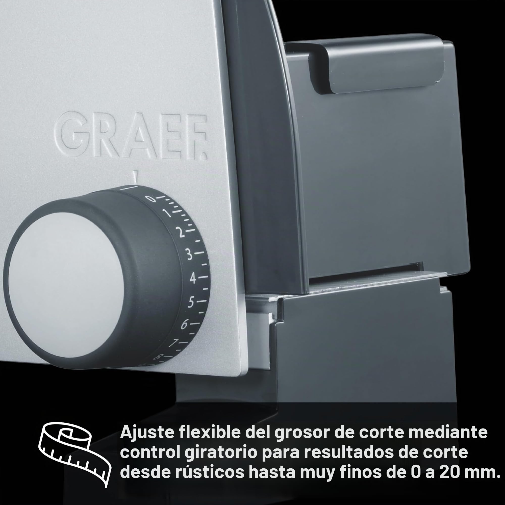 GRAEF G52 - Cortafiambres eléctrico, Made in Germany, 170 W, cuchilla Ø170 mm, corte 0-20 mm, para jamón, seguro infantil, gris