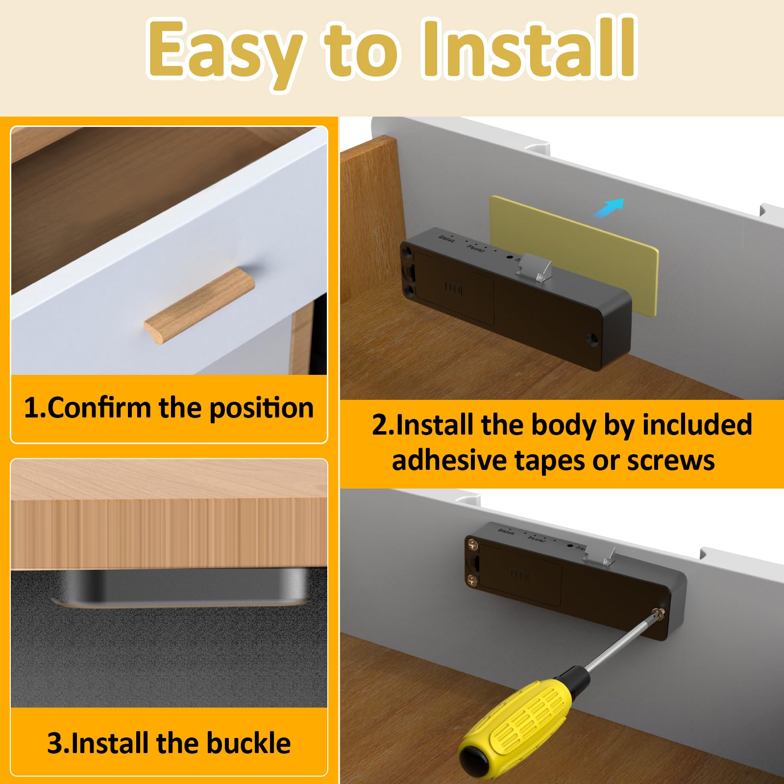 Bestkid Cerradura de gabinete NFC con tarjeta RFID, cerradura de cajón oculta delgada para seguridad infantil, archivador de licor, cocina, despensa, muebles, cajón de doble capa, no requiere taladrar