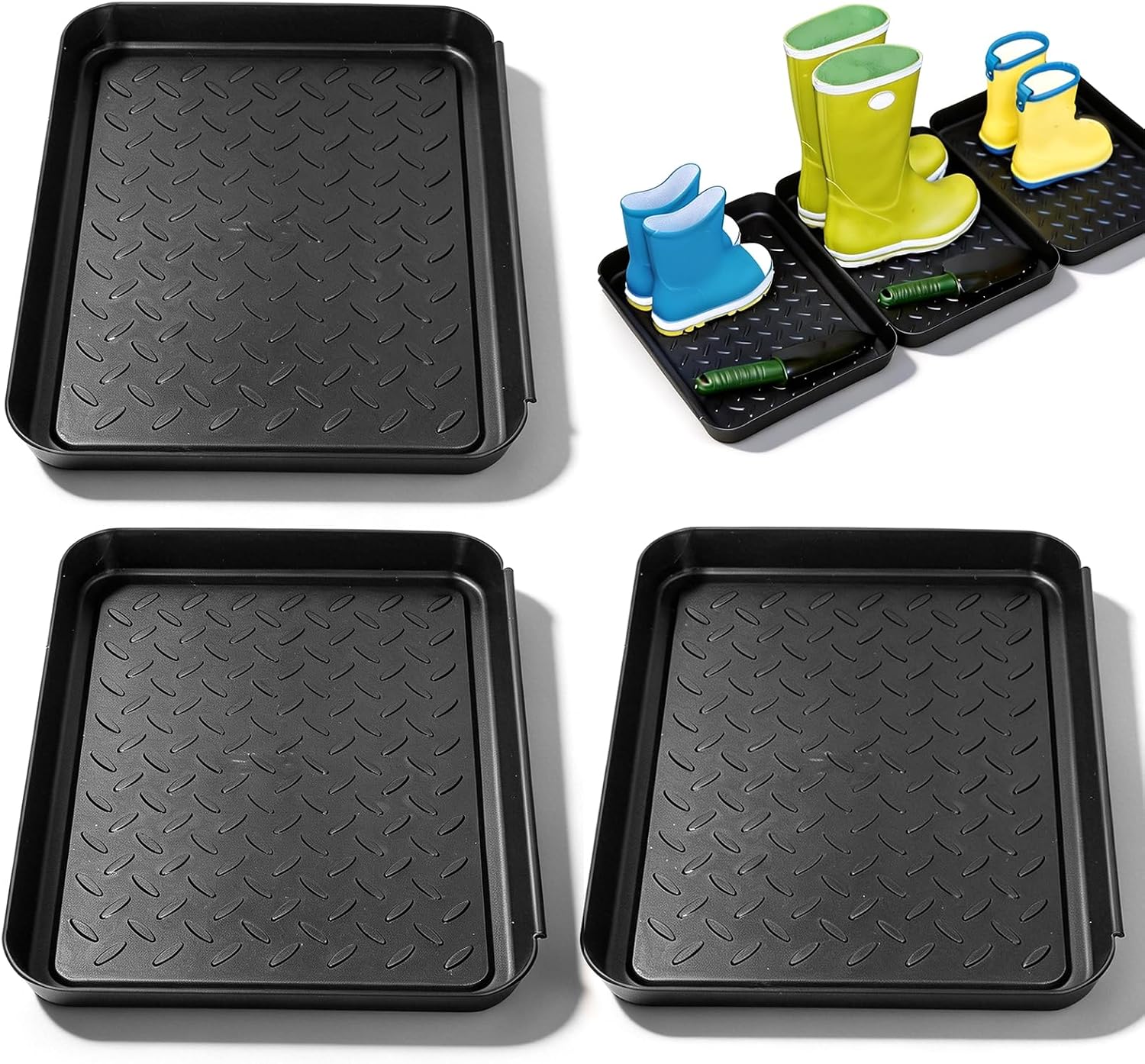 Shoe Tray Durable Plastic Interlocking Boot Mat Tray for Home Office Hotel, 3 Piece Set fMulti Function Snow Mat for Home Office Entryway, Plant Pot Tray