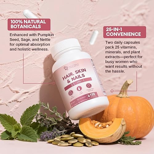 Miniatura 5 de Vitaminas para el cabello, la piel y las uñas con biotina, colágeno y ácido hialurónico, apoya el crecimiento saludable del cabello, uñas fuertes y