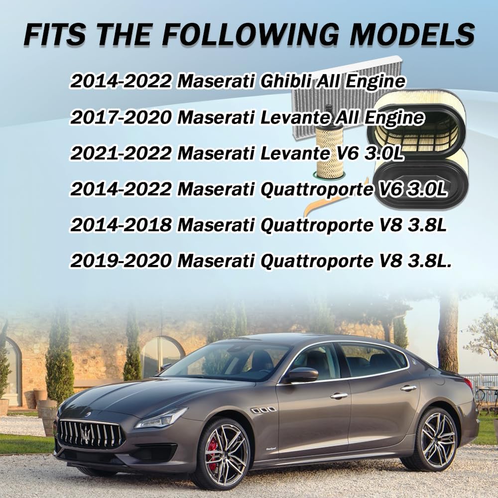 670001545 670005021 000311401 Fuel Filter Cabin Air Filter Oil Filter Filter Change Kit Compatible with 2014-2022 Maserati Ghibli, 2017-2022 Levante,2014-2020 Quattroporte Replaces PA99301 298939
