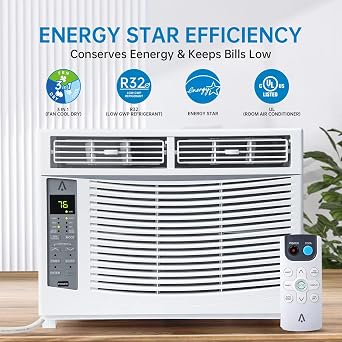 6000 BTU Window Air Conditioner with WiFi, Window AC Unit Cools Up to 250 Sq. Ft., Energy Saving with Remote & App Control & Timer Function, Perfect for Small Rooms, Living Room, Office
