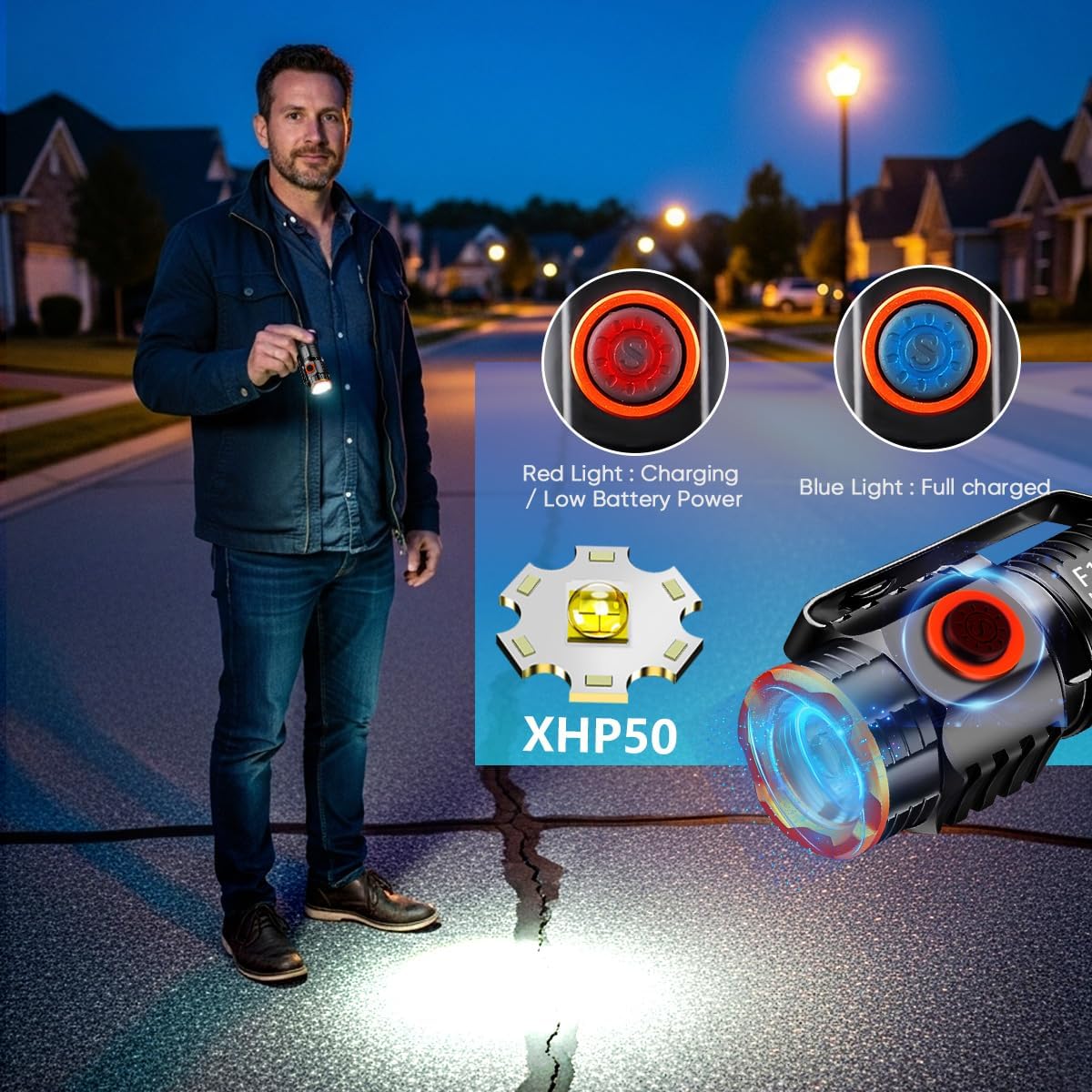 800 Lumen EDC Flashlight - Led Rechargeable Mini 2 Pack Pocket Light High Lumens Ultra Bright Compact Flashlights with Magnetic for Camping Hiking Outdoor Emergency Use Waterproof (1)