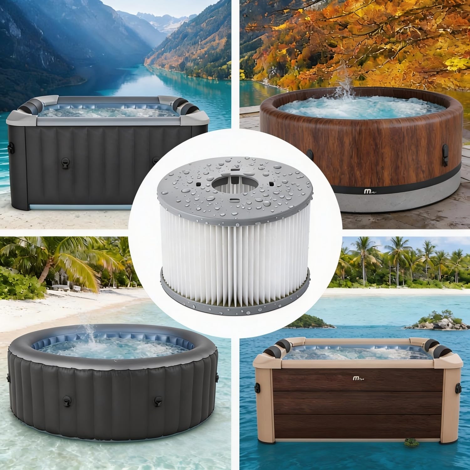 12er Set Ersatzfilter für MSPA Whirlpool-Filter-Kartuschen, Filter für Whirlpoal, für Heiße U-Boote und Spa, für Aufblasbare Pools - Wasserfilter Modell ab 2020