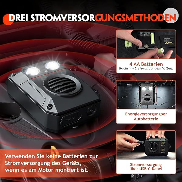 Marderschreck Dachboden Ultraschall, Marderschreck Garten mit Blitzlicht, Marderabwehr Haus IP65 Wasserdicht, Mäuseabwehr Mäuse Vertreiben, Marderschreck Batteriebetrieben mit USB-C kabel für KFZ - 3