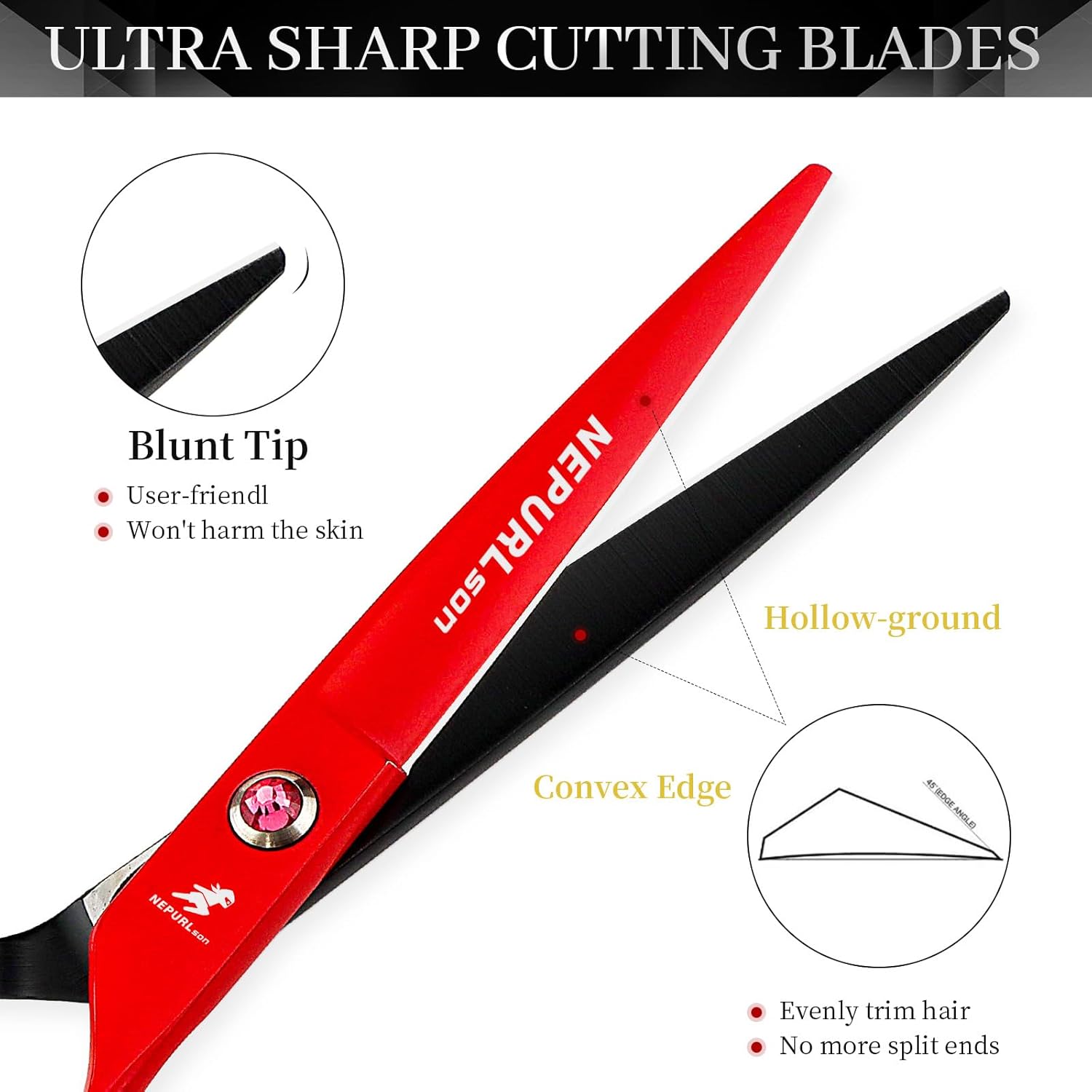 6-Inch Professional Hair Cutting Scissors Swivel Design, 440C Stainless Steel, Barber Hair Thinning Shears with Rotating Handle Flying Scissors, Red & Black