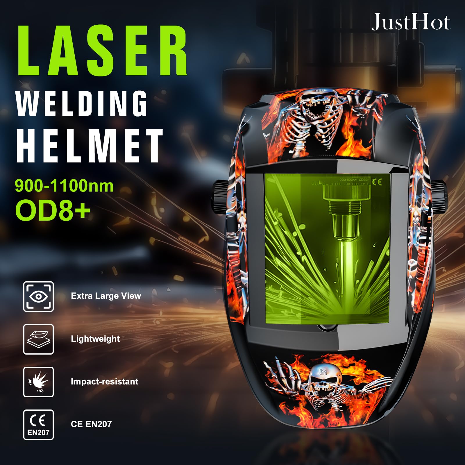 Casco de soldadura láser OD8+, protección ocular profesional, 900 nm-1100 nm, máscara de seguridad para soldadura láser, corte láser, diodos, marcado láser (rojo)