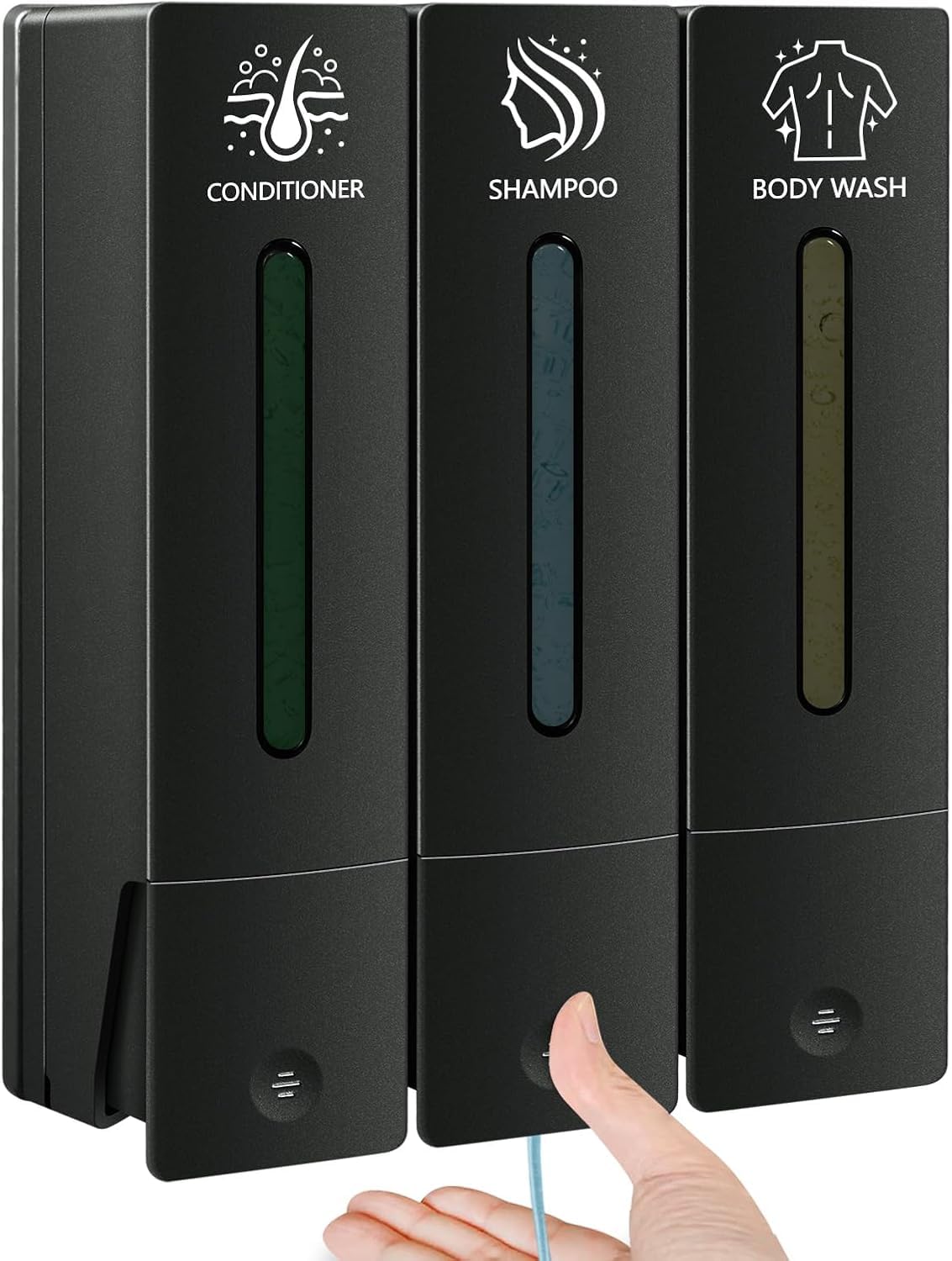 Shower Soap Dispenser Bathroom Set Shampoo Conditioner Body Wash Dispenser Wall Mounted Shower Shampoo Dispenser 3 Chamber No Drill for Home Star Hotel 3 x 400ml (Black)-image-44