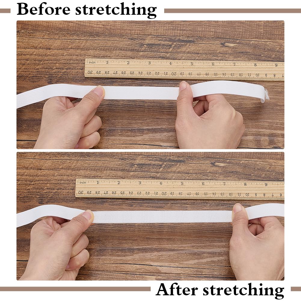 PLIGREAT 5 rotoli di fascia elastica per cucire, 5/3,8/2,5/2/1,5 cm di larghezza, con 2 clip da cucito, lunghezza 25 m, per abbigliamento, cintura, parrucche, artigianato, bianco